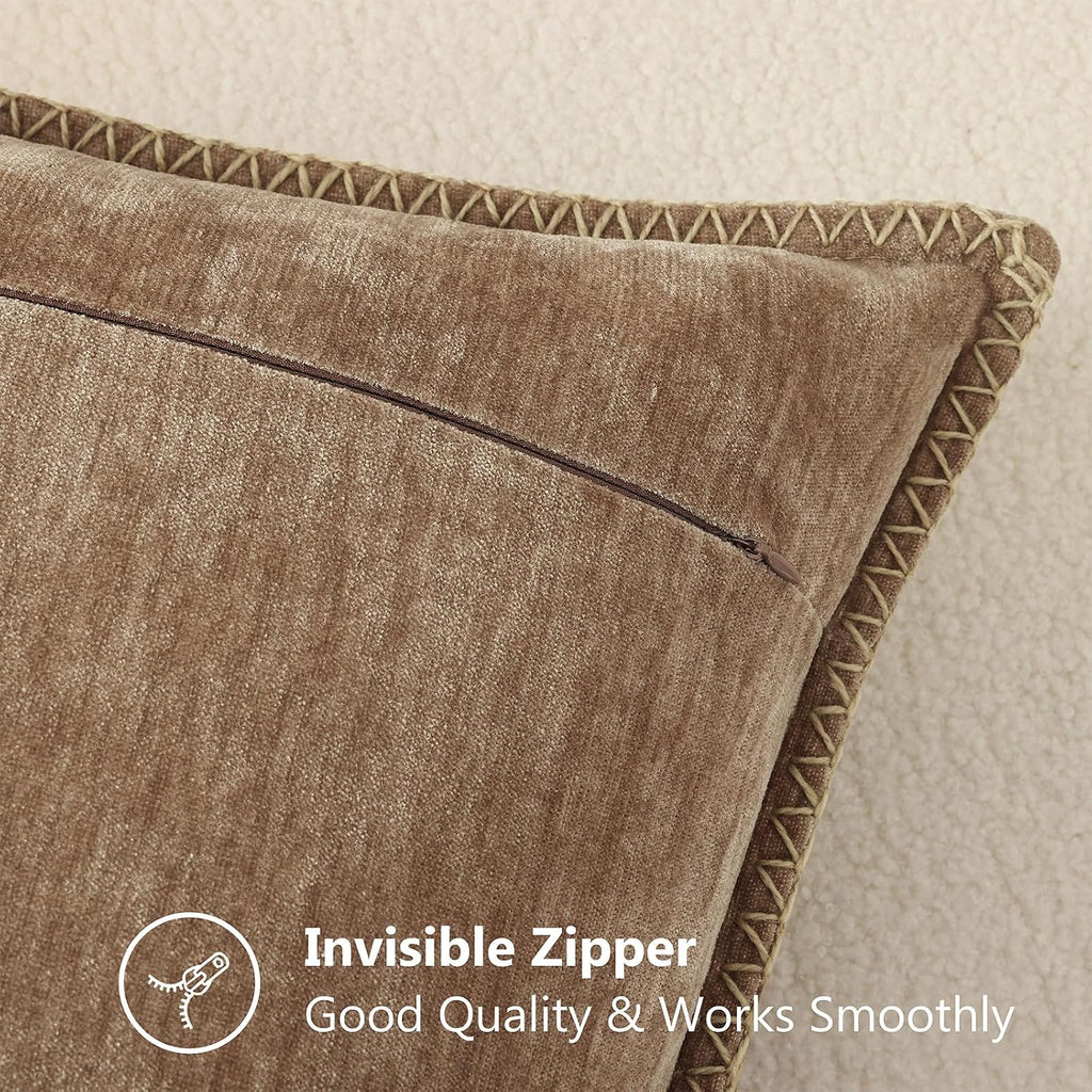 decorUhome Chenille Soft Cozy Throw Pillow Covers 22x22 Set of 2, Modern Farmhouse Boho Velvet Decorative Euro Sham Pillow Cases with Stitc…