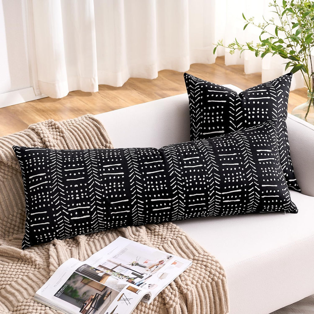 BONSTRAP Black Decorative Lumbar Throw Pillow Covers Boho Long Pillow Covers 14X36 Farmhouse Cushion Covers 1 Piece Neutral Woven Te…