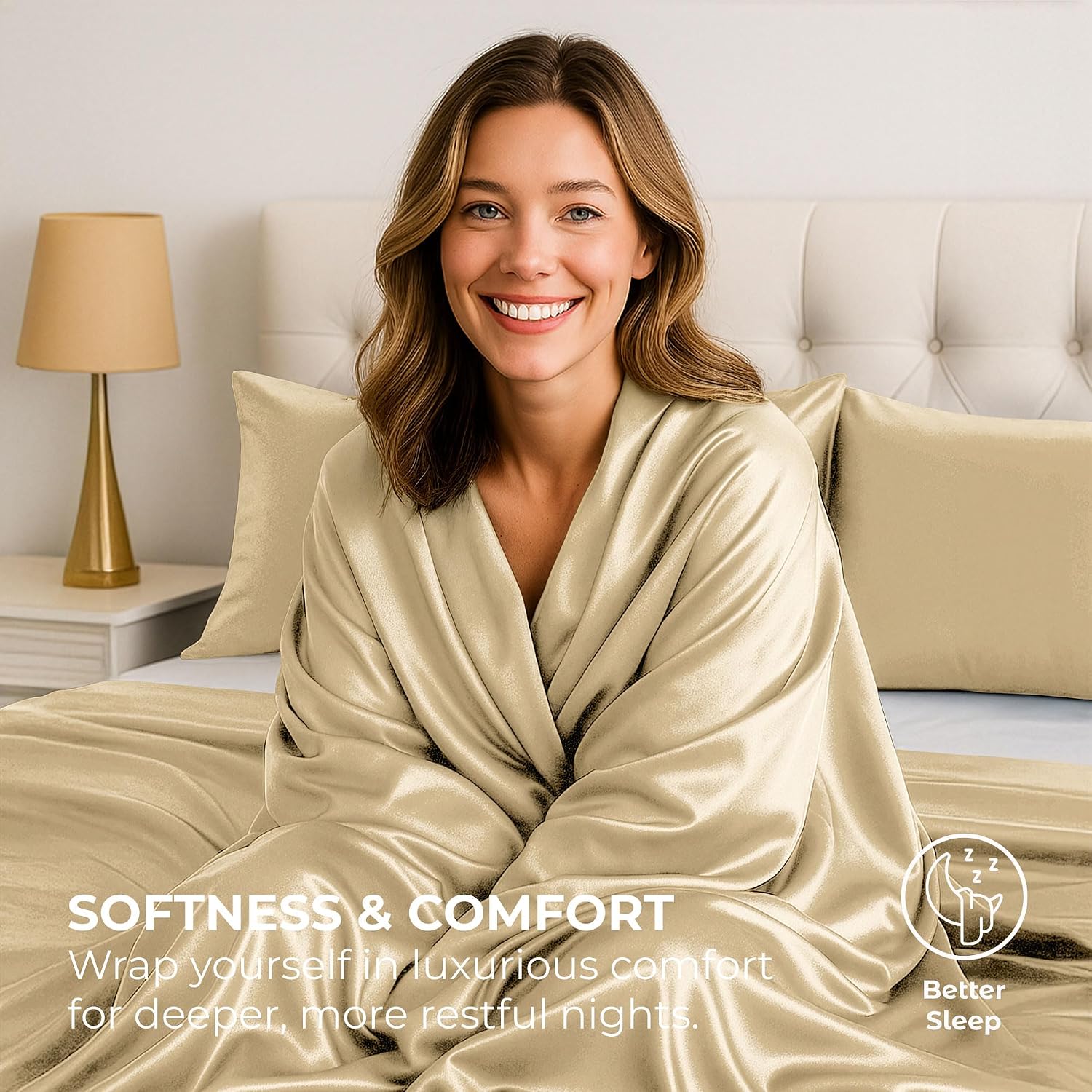 PureBedding Satin Sheets California King [4-Piece, Ivory] Luxury Silky Bed Sheets - Extra Soft 1800 Microfiber Sheet Set, Wrinkle, Fade, St…