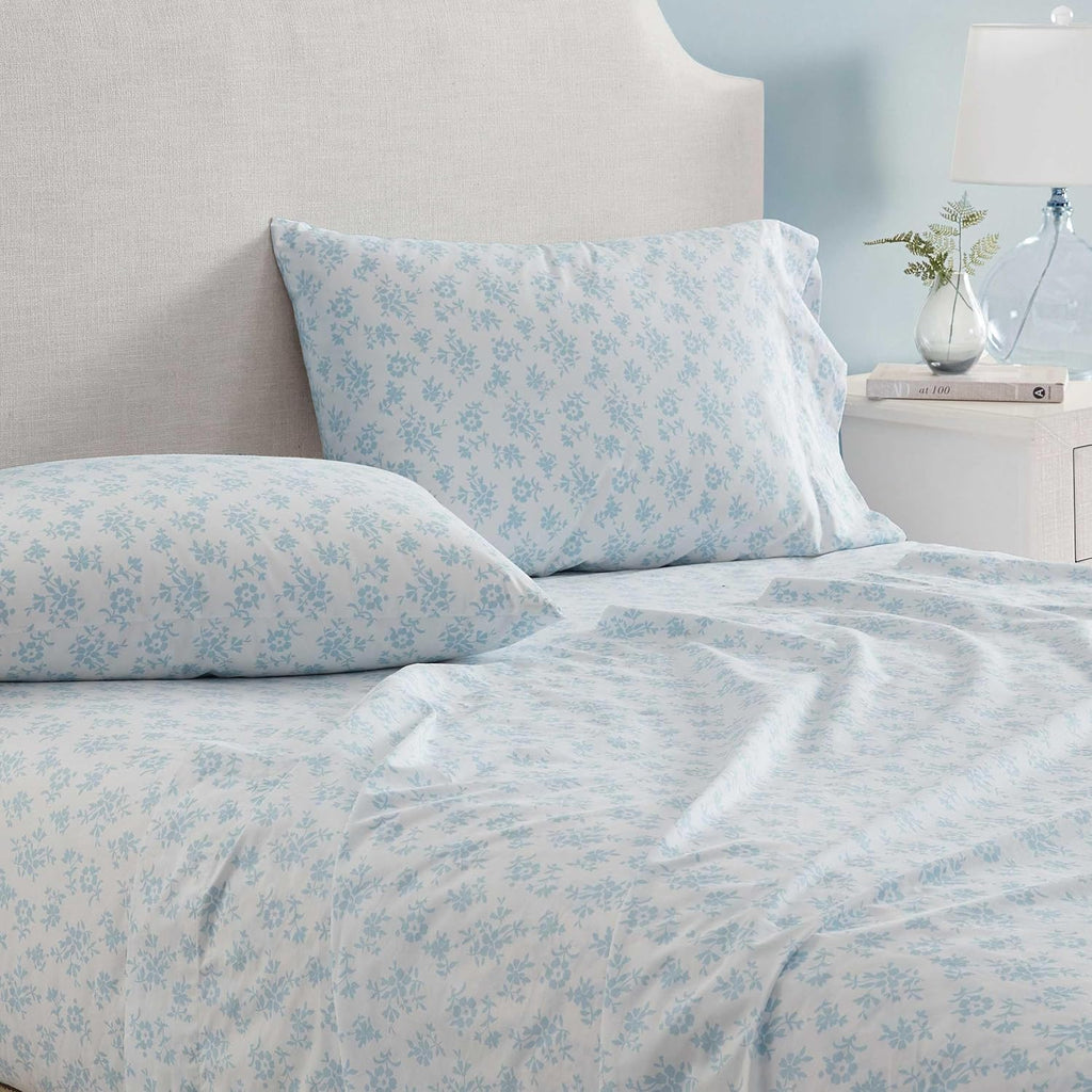 MarthaStewart Martha Stewart - Twin Size Sheets Set, Crisp & Tailored Cooling Sheets w/a Naturally Smooth Cotton Percale Lightweight Feel -…