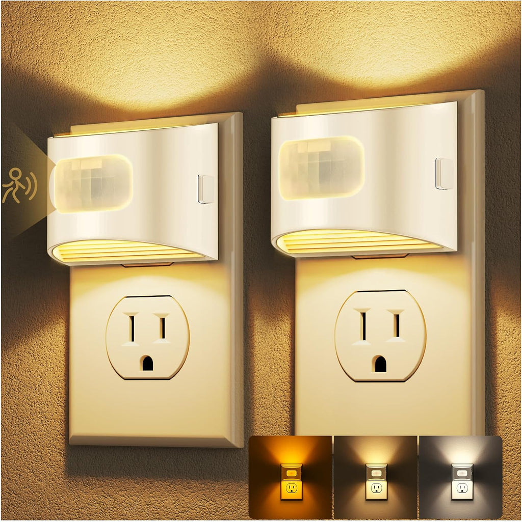 DORESshop LED Night Light[2 Pack], Night Lights Plug into Wall, 3 Color Temperatures Plug in Night Light with Motion Sensor, Dusk to Dawn S…