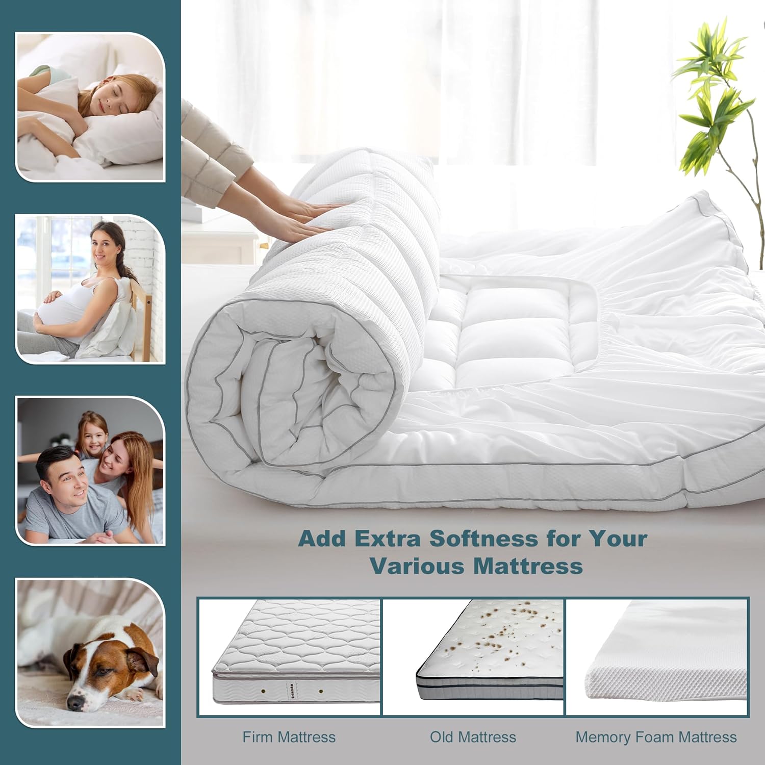 UNILIBRA Cal King Size Mattress Pad Pillow Top Mattress Cover Padded with Down Alternative Filling Cooling Quilted Fitted Mattress…