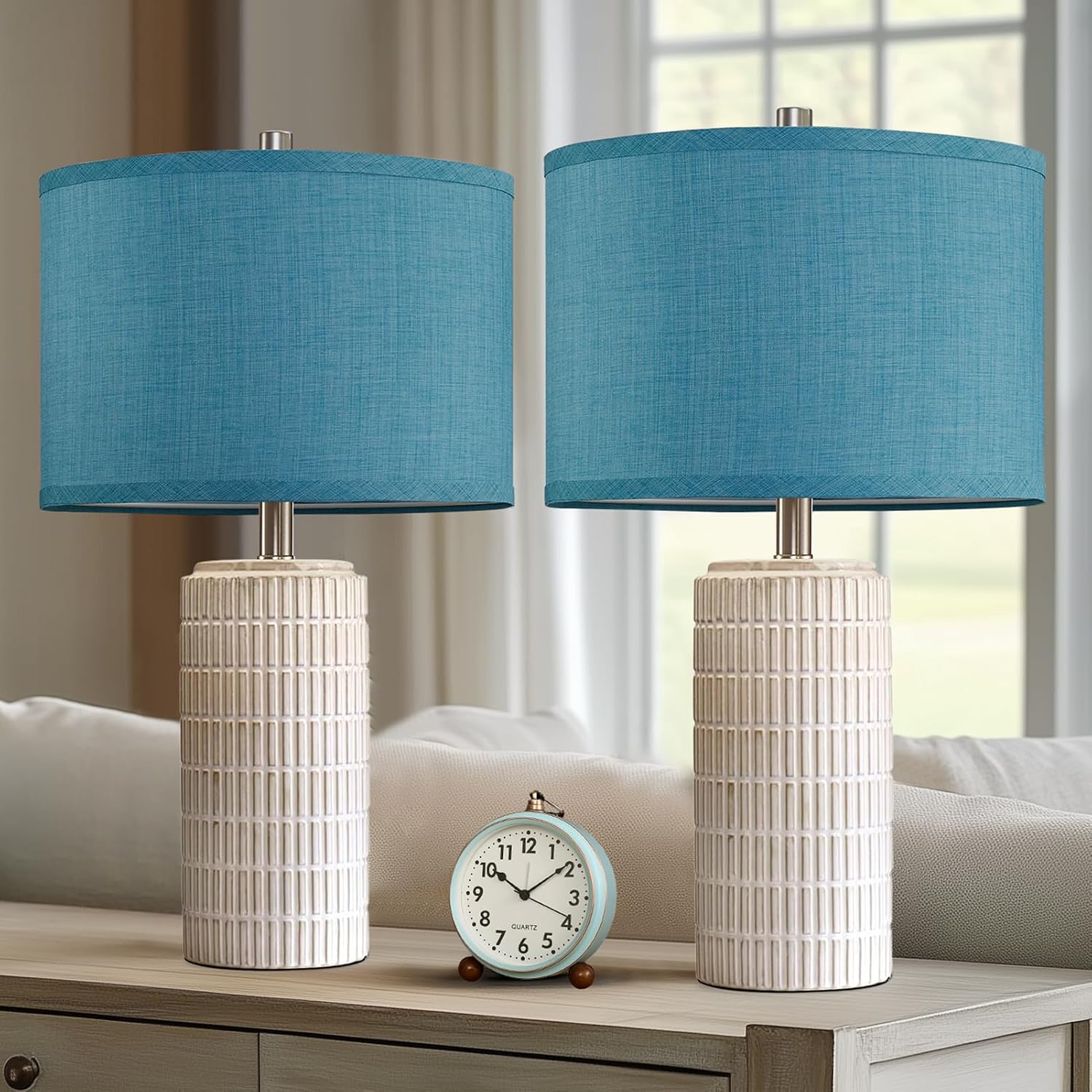 AIEAMPDO 23" Modern Ceramic Nightstand Table Lamps Set of 2, Nautical Lamps for Bedroom Bedside, Side Table Lamps for Living Room, Dining…
