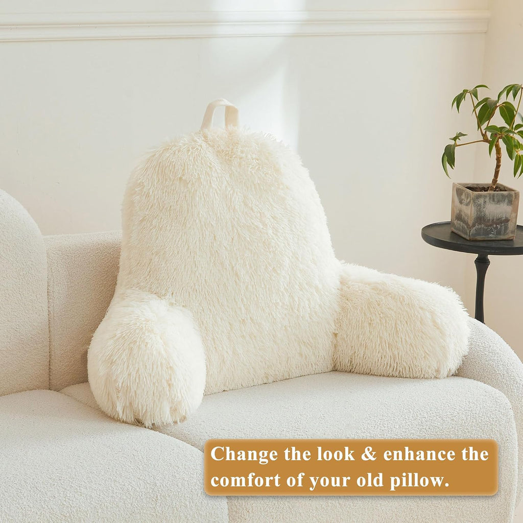 XeGe Faux Fur Reading Pillow Cover (No Filler), Fluffy Back Rest Pillow Case for Sitting in Bed, Adults Kids Shaggy Sit Up Back Support…