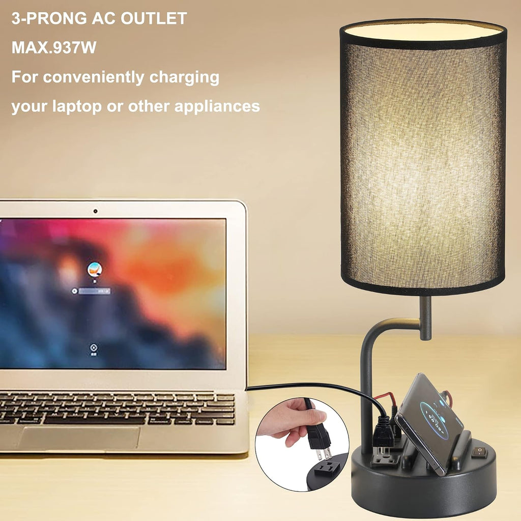 Dreamholder Table Lamp with 3 USB Charging Ports, Modern Desk Lamp with AC Outlet and Phone Stands, Perfect Bedside Lamp for Bedroom…