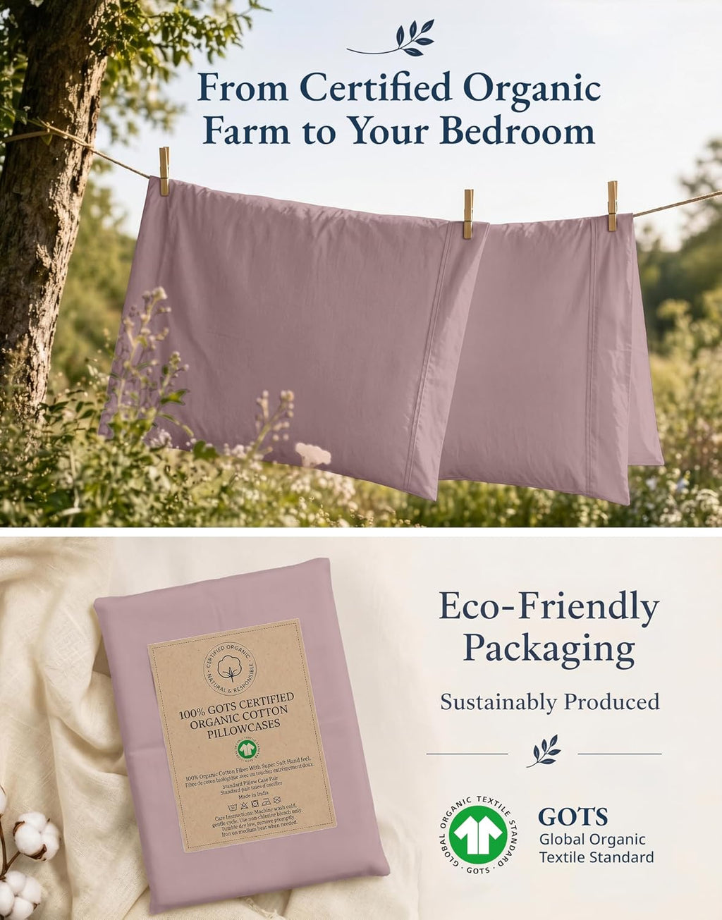 LaneLinen LANE LINEN 100% Organic Cotton Pillow Cases Standard Size Set of 2 (20"x26") - Cotton Pillowcases - Soft Standard Pillow Cases Se…