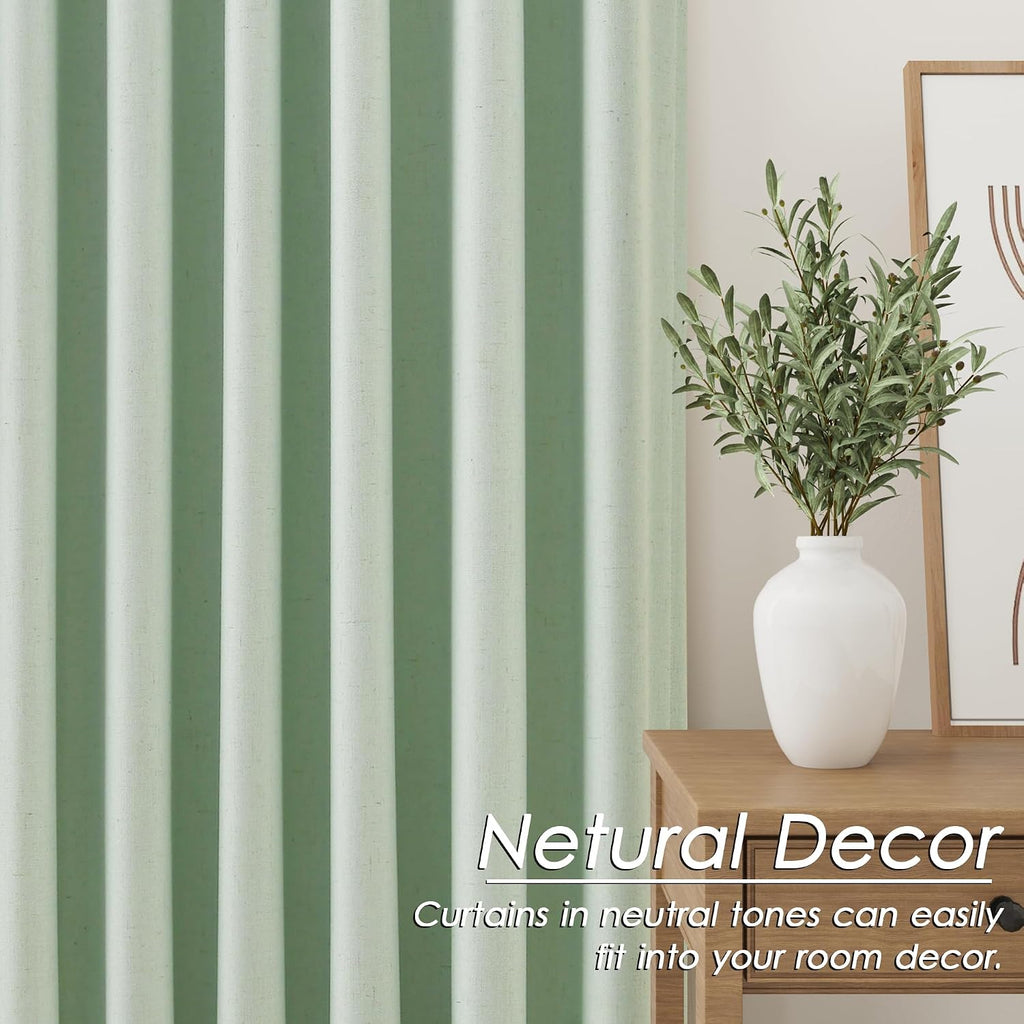 Nanspring Aqua Green 100% Blackout Linen Curtains for Bedroom 108 Inches Long Back Tab Rod Pocket Thermal Insulated Acoustic Panels Black o…