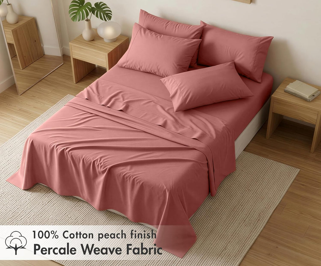 Ruvanti 100% Cotton Percale Sheets Twin Size 4 Piece Set, Cooling Bed Sheets for Hot Sleepers, Deep Pocket 16”, Breathable Lightweight & Du…