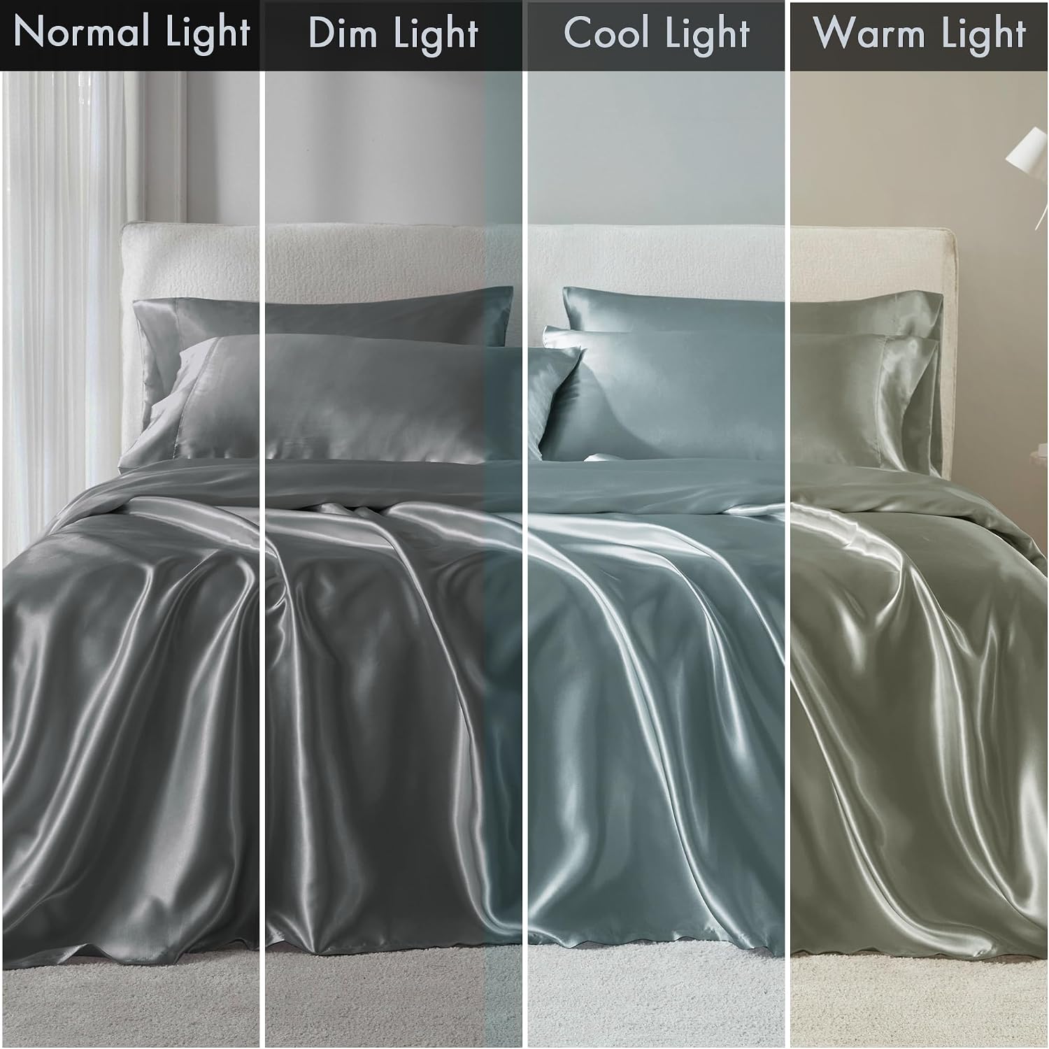 Madisonpark Madison Park Satin Sheets Split King Size, Luxurious Silky Bed Sheets, Elastic 14" Pocket fits up to 16" Mattress, Wrinkle-Free…