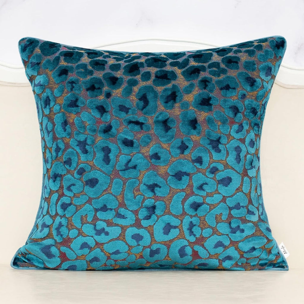 Alerfa Blue Floral Throw Pillow Cover 20 x 20 Inch Cut Velvet Sqaure Luxury Decorative Pillow Cover for Couch Living Room Bedroom