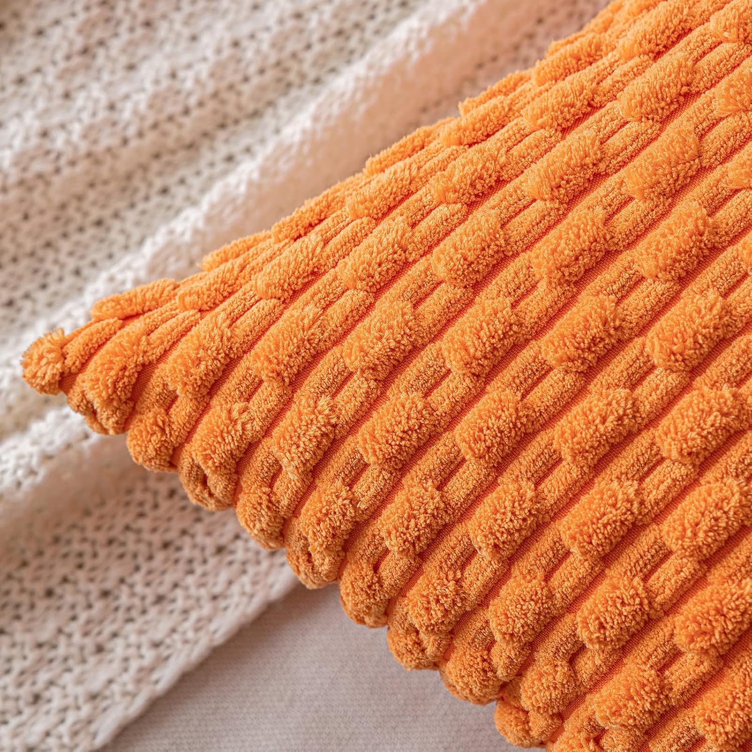 Miulee Orange Throw Pillow Covers Soft Corduroy Decorative Set of 2 Boho Striped Pillow Covers Pillowcases Farmhouse Home Decor for Hallowe…
