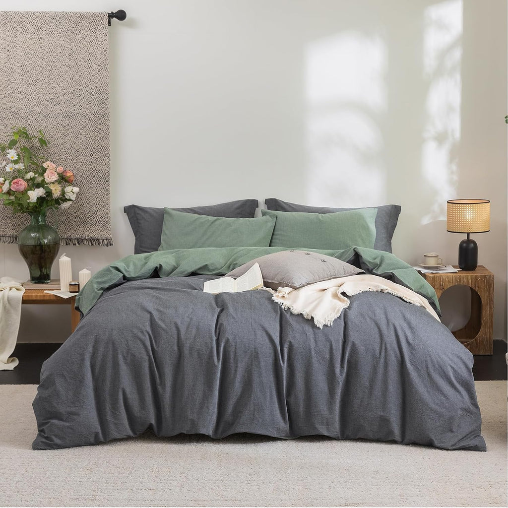 Bdear 3 Pieces Reversible Duvet Cover Set King Size 104''W x 90''L, 100% Washed Cotton Duvet Cover with Zipper Closure Plus 2 Pillowcases,…