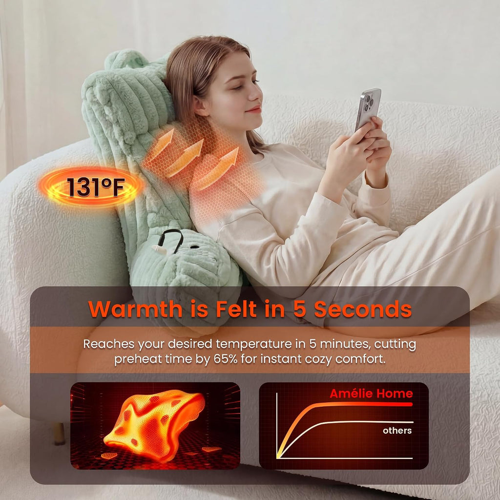 Amélie Home Heated Faux Fur Reading Pillow 3 Temperature Backrest for Sitting in Bed Support Cushion, USB-Powered(No Power Bank Included)…