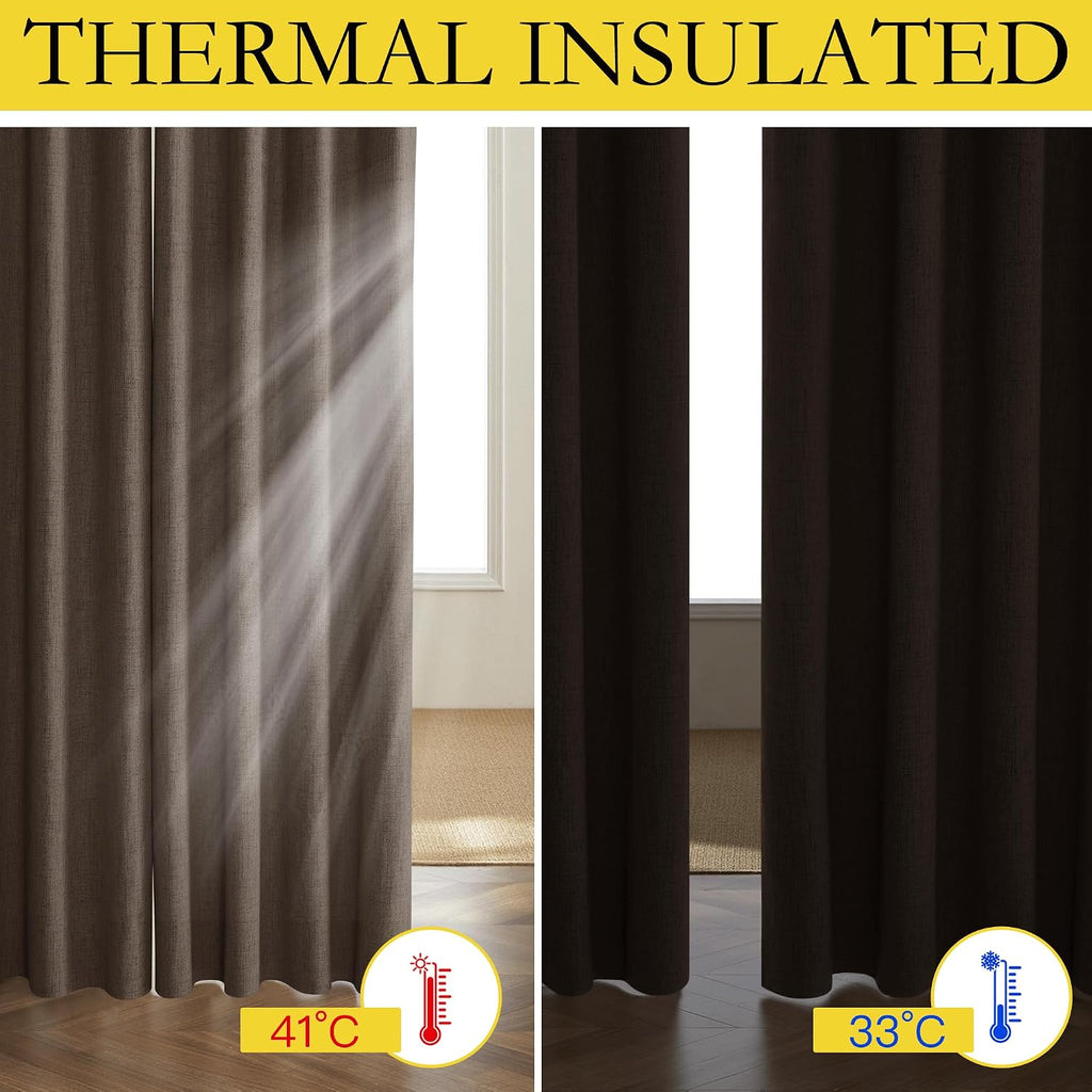 NICETOWN Coffee Vintage Linen 100% Blackout Curtains for Living Room, Thermal Insulated Curtains 120" Long, Noise Reducing Window…
