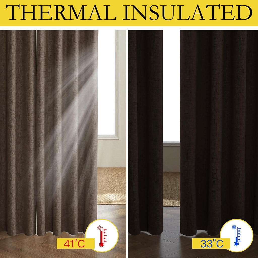 NICETOWN Coffee Vintage Linen 100% Blackout Curtains for Living Room, Thermal Insulated Curtains 63" Long, Noise Reducing Window…