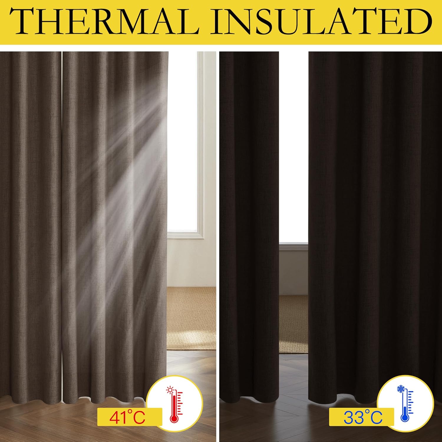 NICETOWN Coffee Vintage Linen 100% Blackout Curtains for Living Room, Thermal Insulated Curtains 63" Long, Noise Reducing Window…