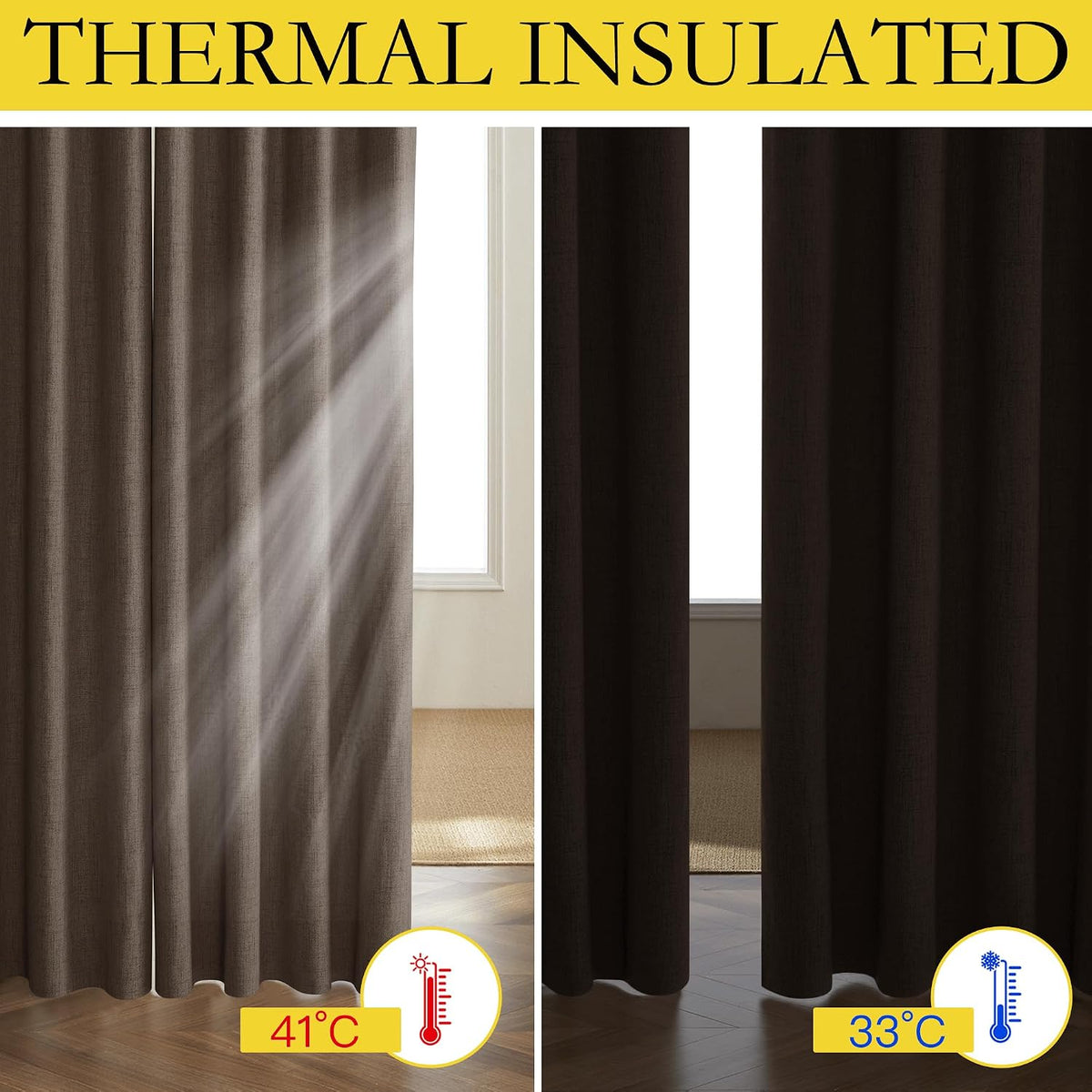 NICETOWN Coffee Vintage Linen 100% Blackout Curtains for Living Room, Thermal Insulated Curtains 45" Long, Noise Reducing Window…