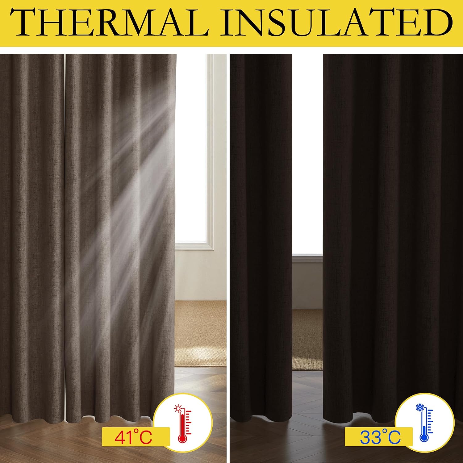 NICETOWN Coffee Vintage Linen 100% Blackout Curtains for Living Room, Thermal Insulated Curtains 95" Long, Noise Reducing Window…