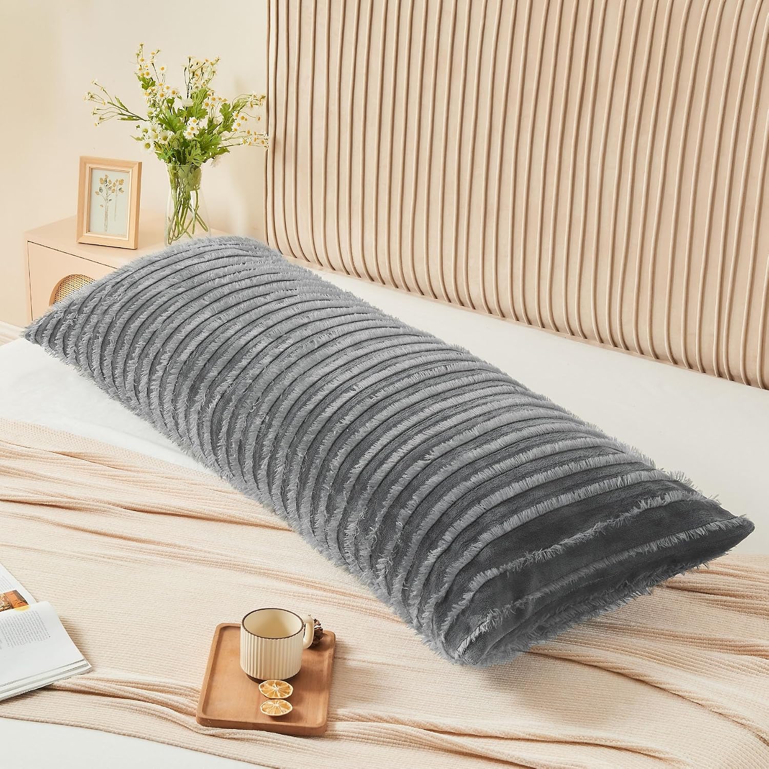 Bedelite Body Pillow Cover with Zipper Closure, Decorative Boho Fleece Pillowcase 20 x 54 Inches, Luxury Fluffy Plush Long Body Pillow Pill…