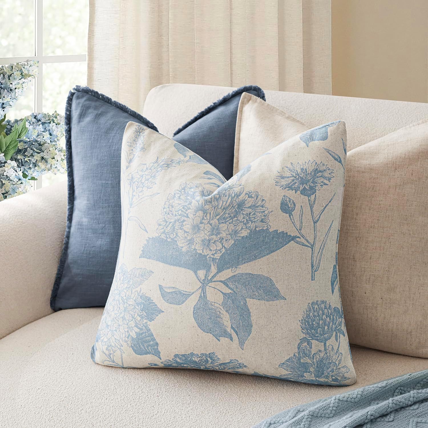 Foindtower Set of 2 Linen Floral Vintage Throw Pillow Covers Neutral Accent Decorative Cozy Cushion Covers Farmhouse Boho Home Decor for…