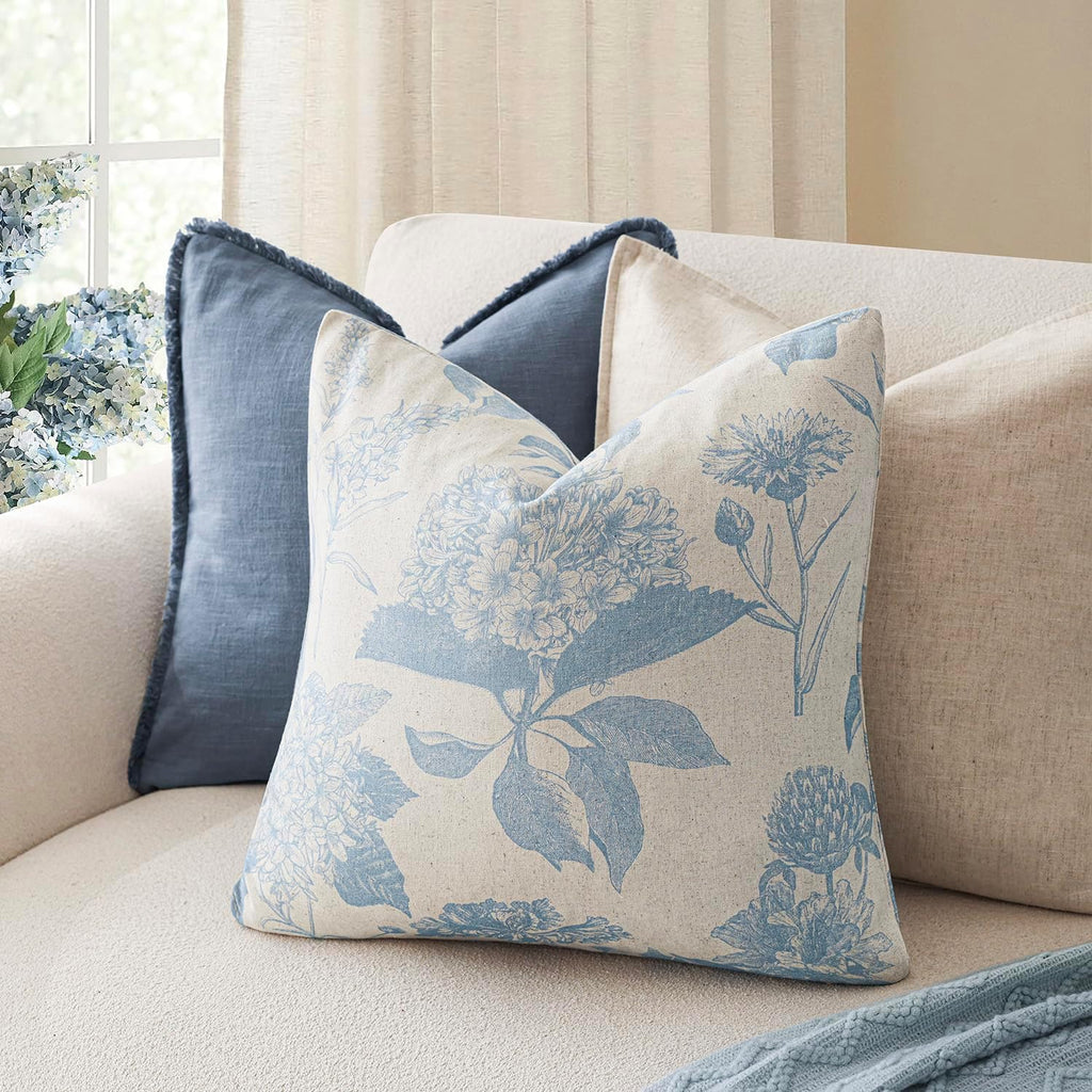 Foindtower Set of 2 Linen Floral Vintage Throw Pillow Covers Neutral Accent Decorative Cozy Cushion Covers Farmhouse Boho Home Decor for…