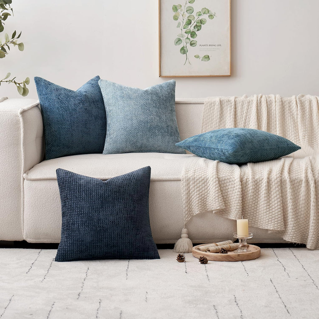 Miulee Pack of 2 Coastal Blue Euro Sham Pillow Covers 24x24 Inch Summer Modern Boho Accent Decorative Throw Pillow Covers Chenille Farmhous…