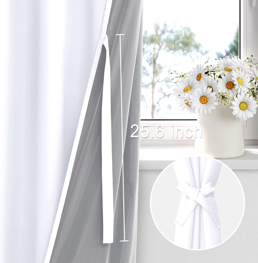 Xwzo 100% Blackout Curtains with Tiebacks- 2 Thick Layers Completely Shaded Window Treatment Thermal Insulated Lined Drapes with Grommets f…