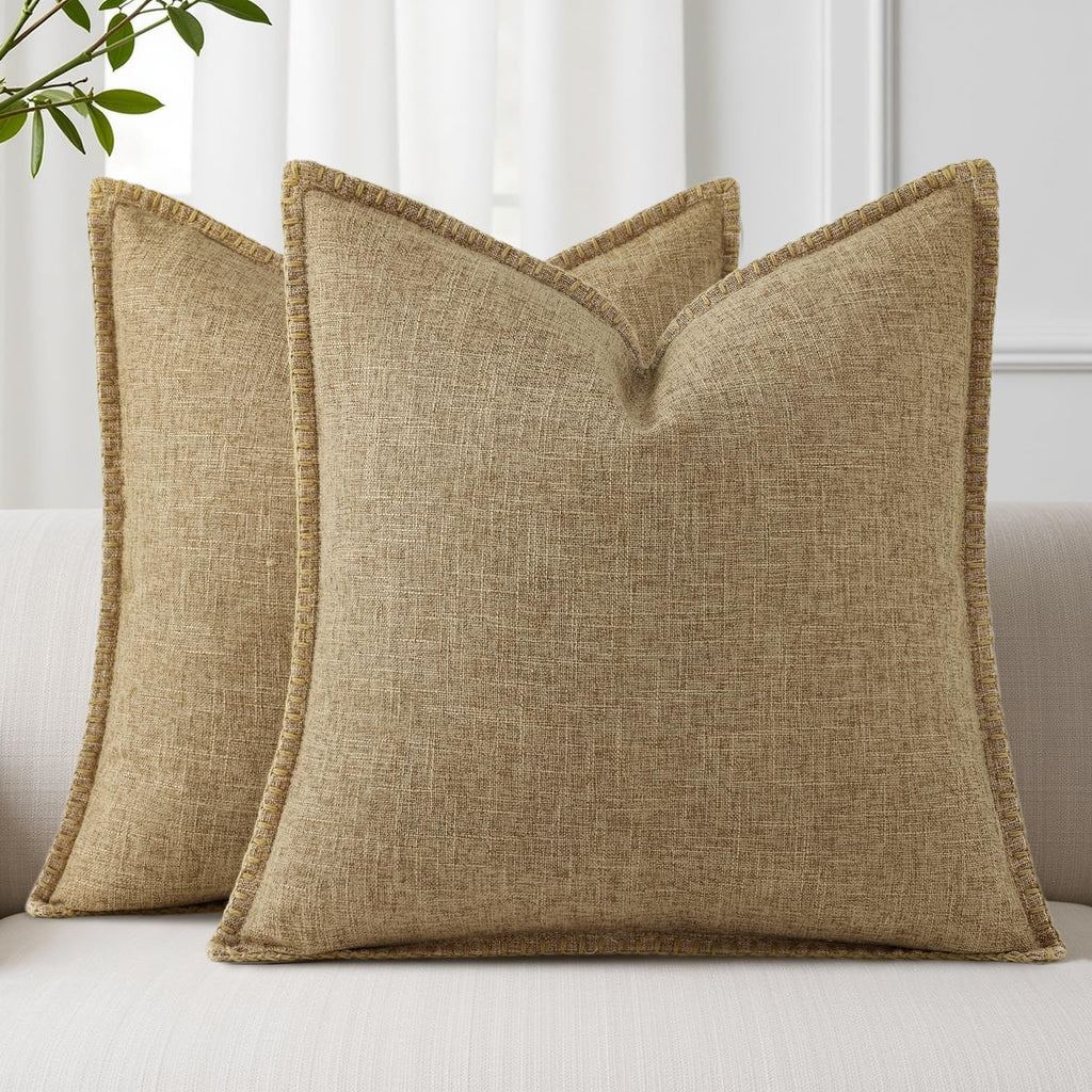 decorUhome Summer Decorative Throw Pillow Covers 26x26 Set of 2 Square Faux Linen Farmhouse Euro Sham Pillow Covers with Stitched Edge…
