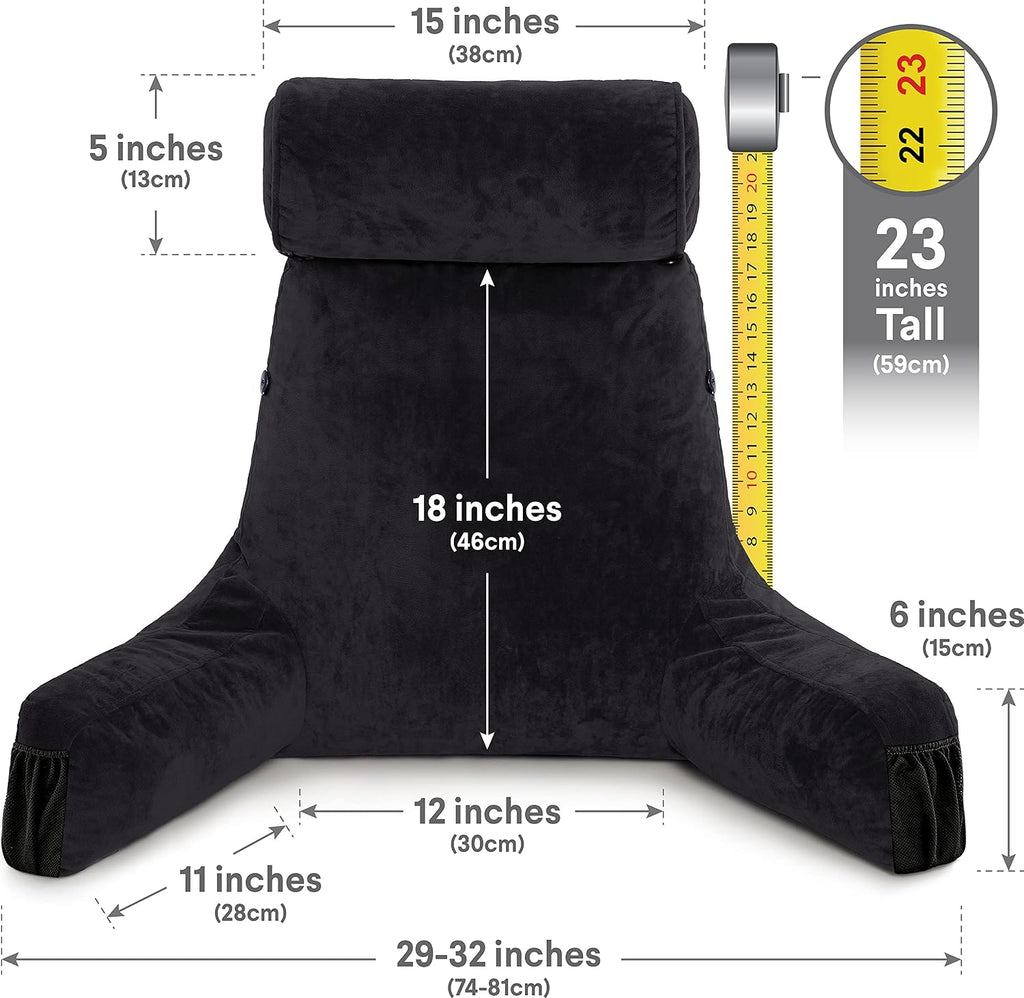 Husband Pillow Medium Reading Pillow with Arms - 23" Backrest for Sitting Up in Bed - Firm Support Bed Rest Pillow for Adults, Neck Roll…