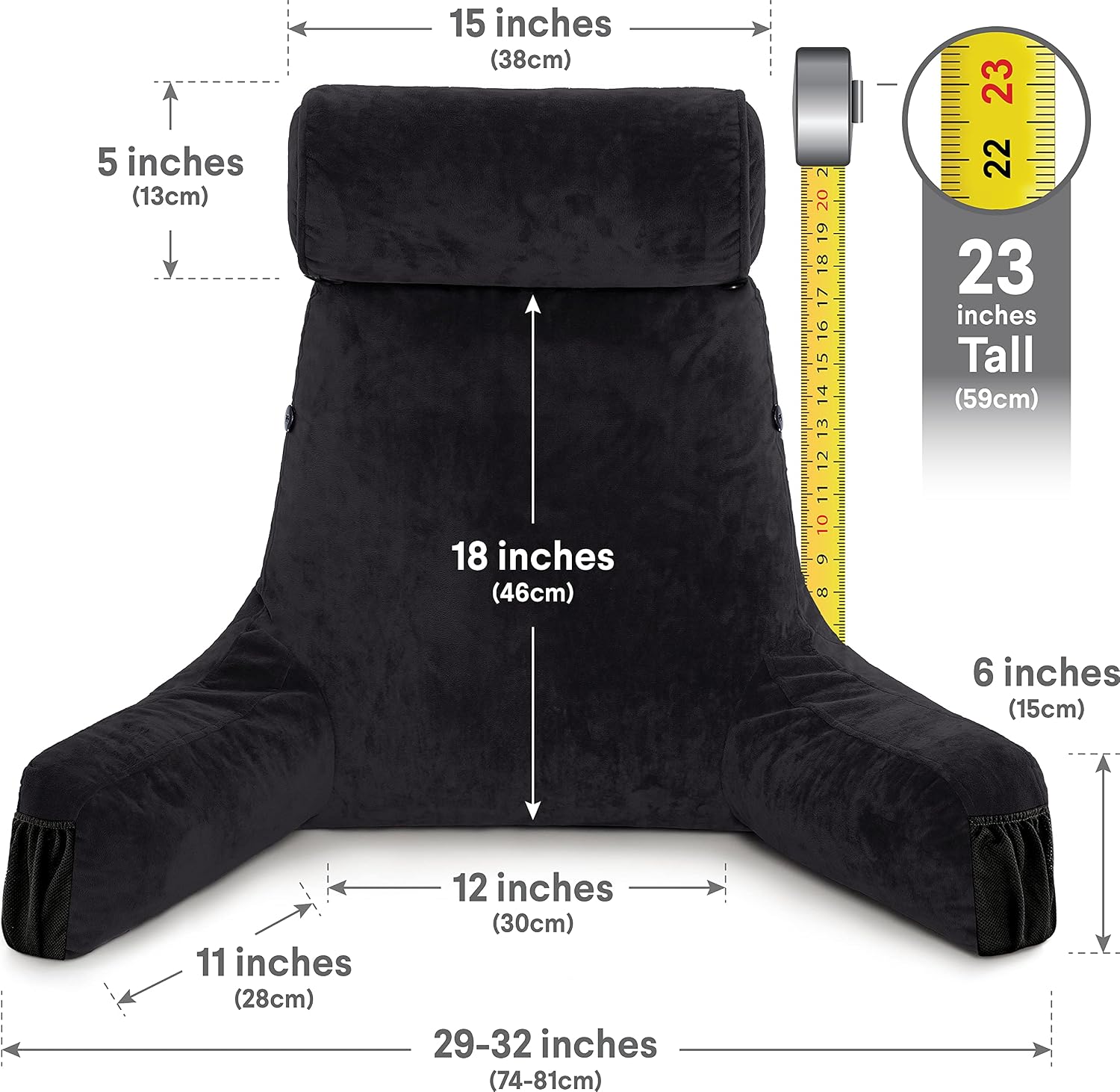 Husband Pillow Medium Reading Pillow with Arms - 23" Backrest for Sitting Up in Bed - Firm Support Bed Rest Pillow for Adults, Neck Roll…