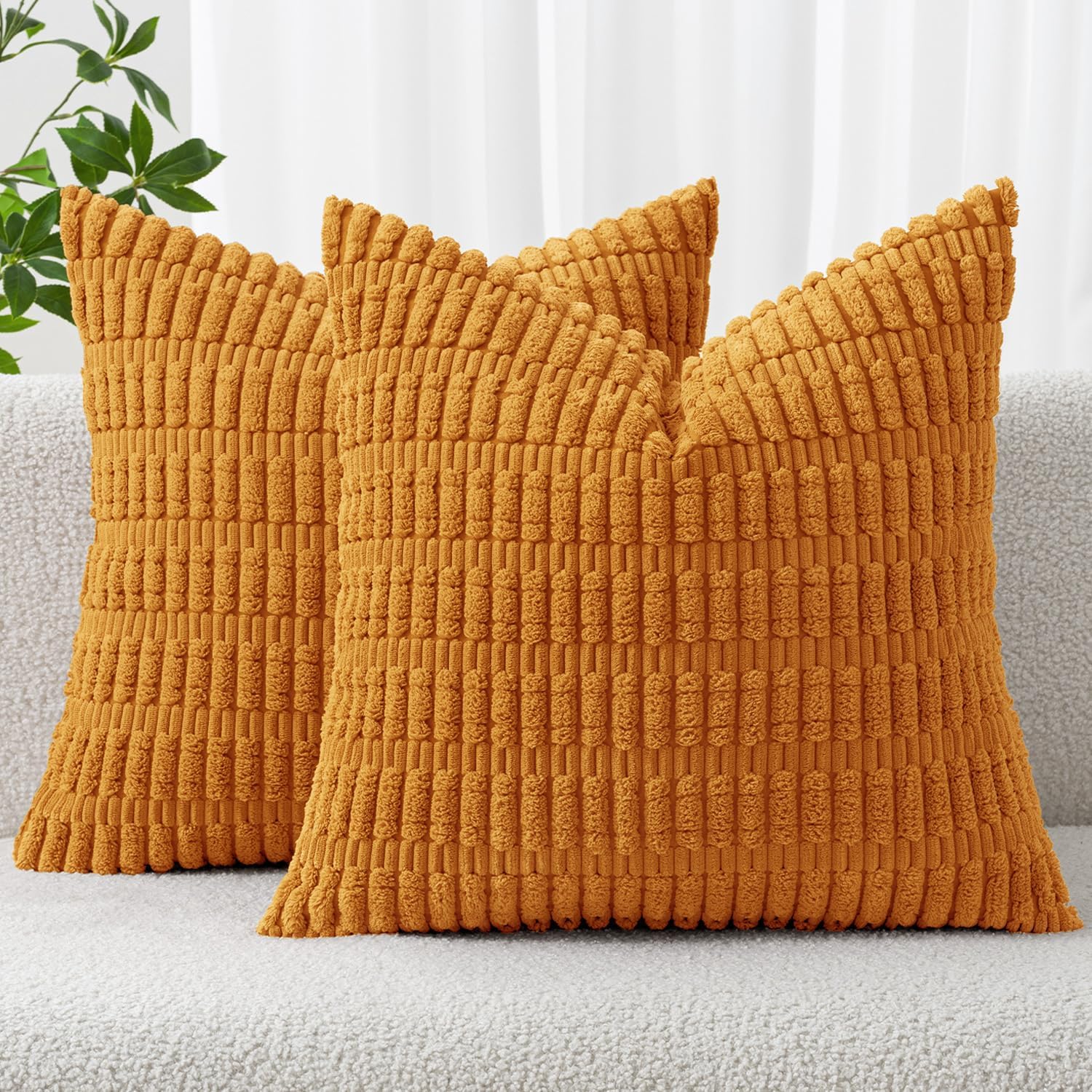Miulee Pack of 2 Burnt Orange Corduroy Decorative Pillow Covers 18x18 Inch Soft Boho Striped Throw Pillow Covers Modern Farmhouse Home Deco…