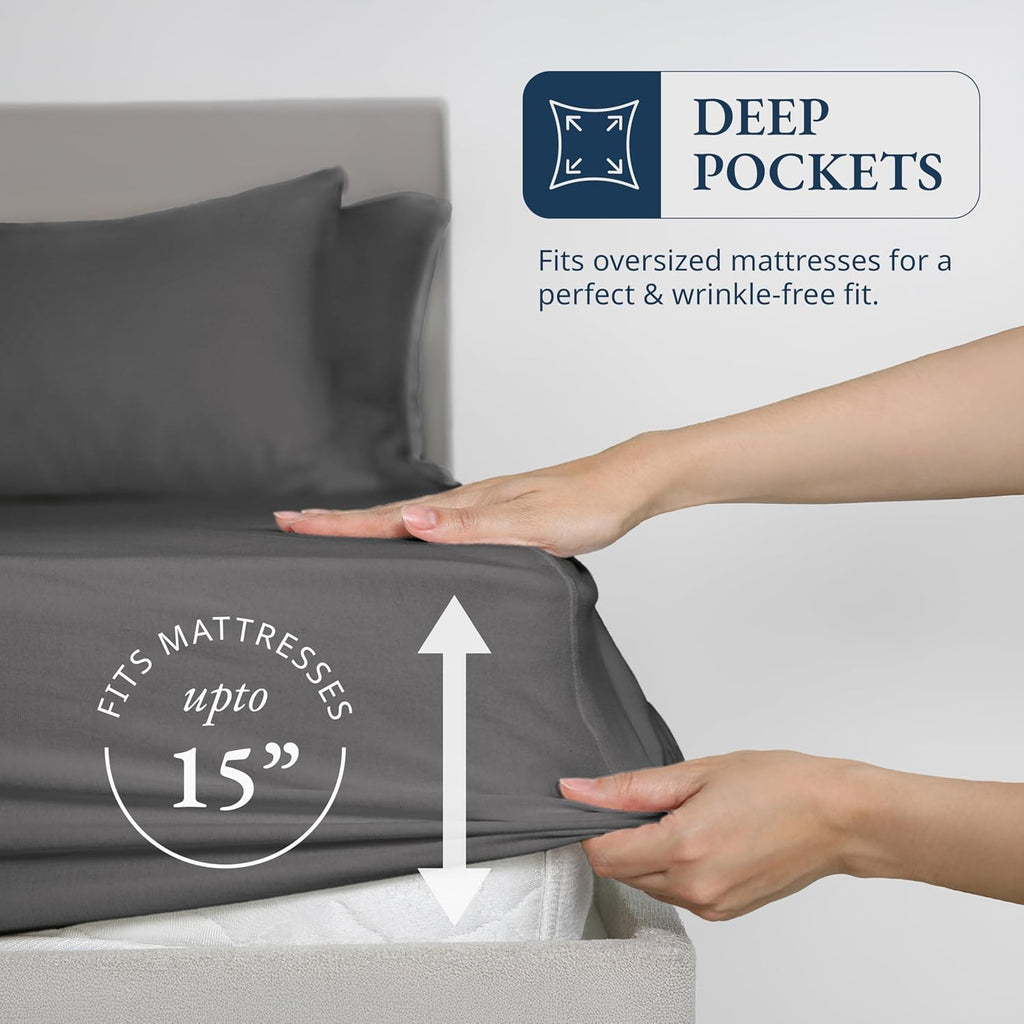 LANE LINEN King Size Fitted Sheet, 100% Organic Cotton, 3-Piece Set (1 Fitted Sheet,2 Pillowcases), Percale Weave, Ultra Soft…