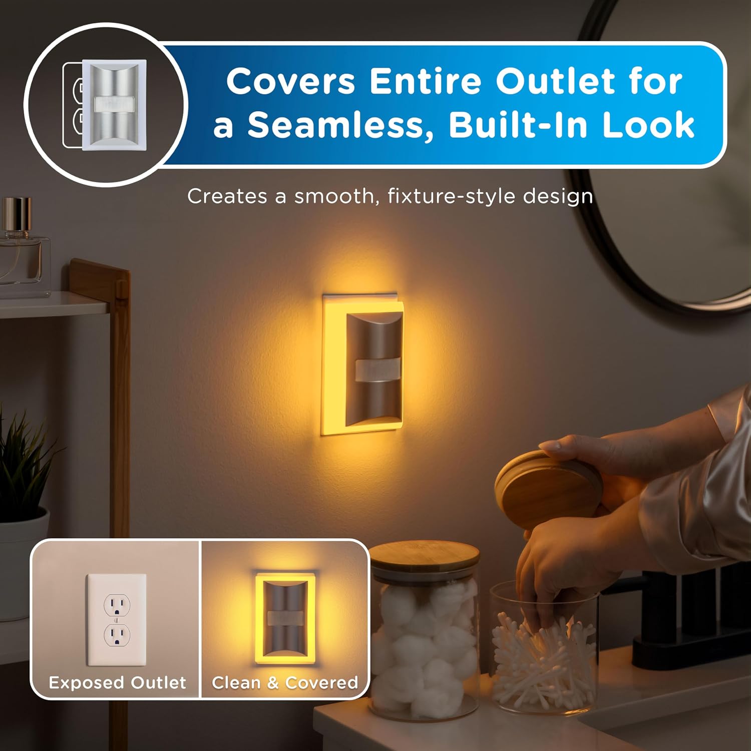 Enbrighten SleepLite LED Night Light Motion Sensor Nightlight Dusk to Dawn Amber Lights Ambient Lighting Room Decor for Bedroom Baby…