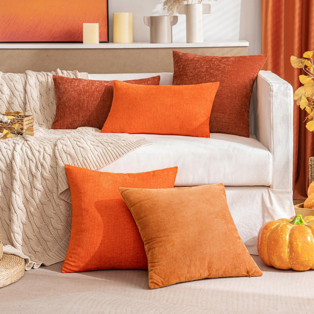 Miulee Pack of 2 Rust Throw Pillow Covers 20x20 Inch Soft Chenille Pillow Covers for Sofa Living Room Couch Solid Dyed Cases