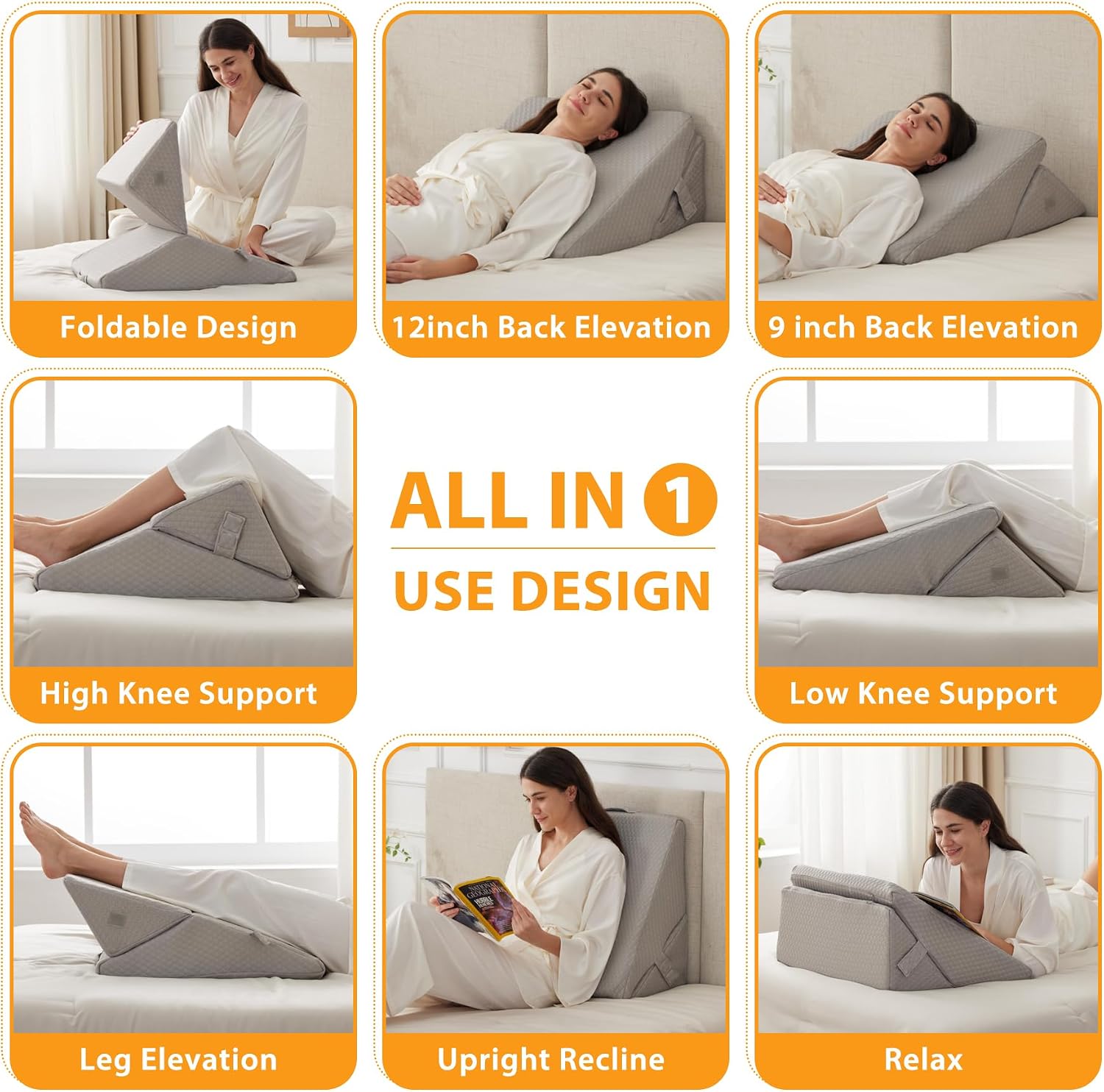 Ruqmuis Bed Wedge Pillow for Sleeping, 9&12 Inch Adjustable Wedge Pillow Set for After Surgery, Triangle Pillow for Back, Leg Support, Aci…