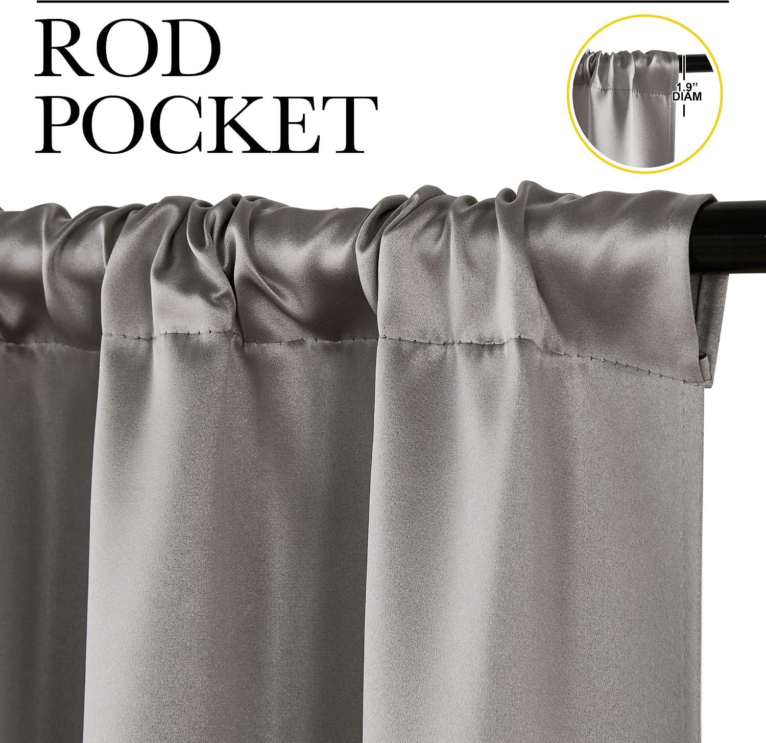 NICETOWN Room Darkening Cafe Satin Curtains for Small Windows, 42" Wide by 63" Long, 2 Panels, Chrome Gray, Rod Pocket Privacy Blackout…
