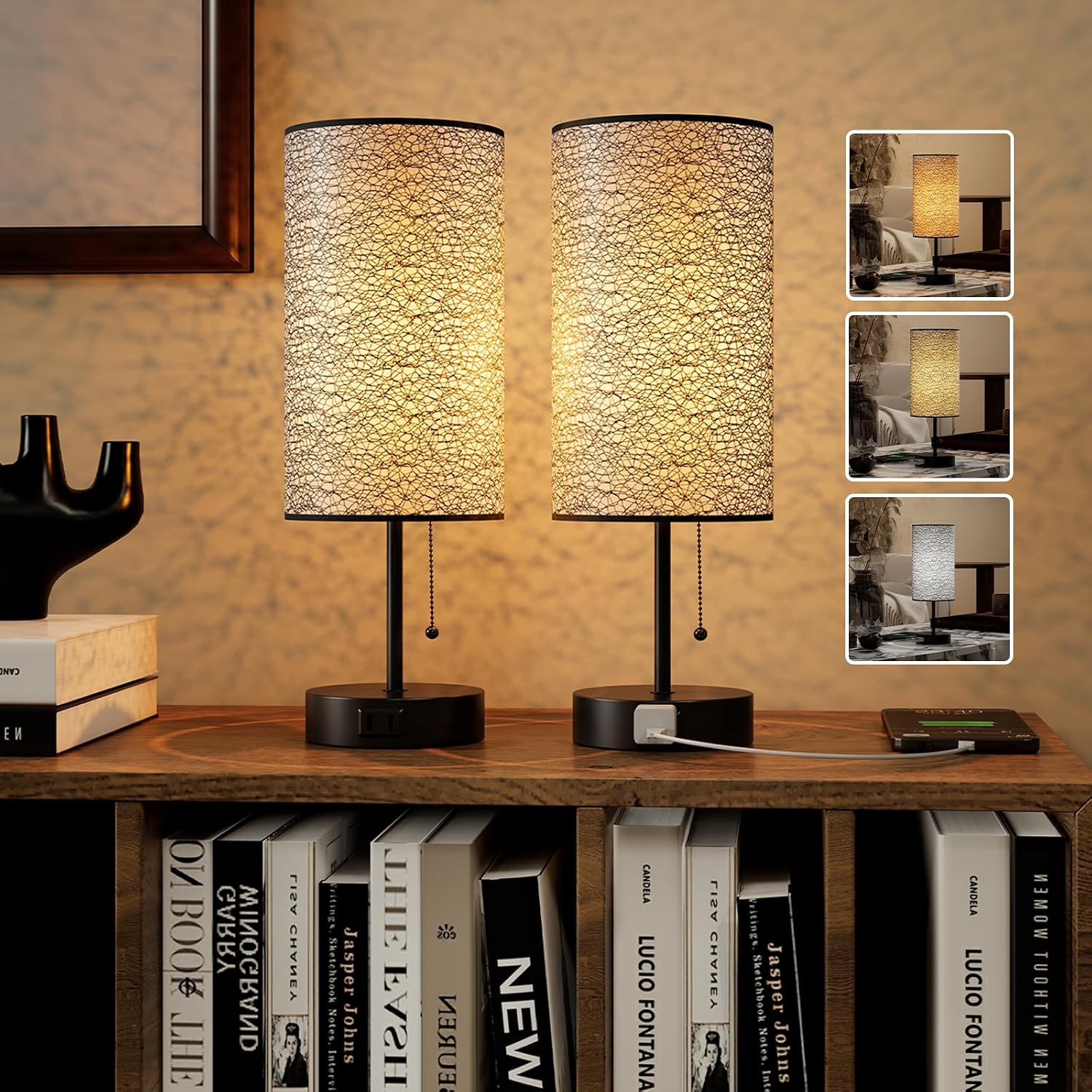 YIDPU Table Lamp for Bedroom, Nightstand Lamp for Bedside with AC Outlets, Adjustable 3color LED Light Desk Lamp for Home Decor, Included…