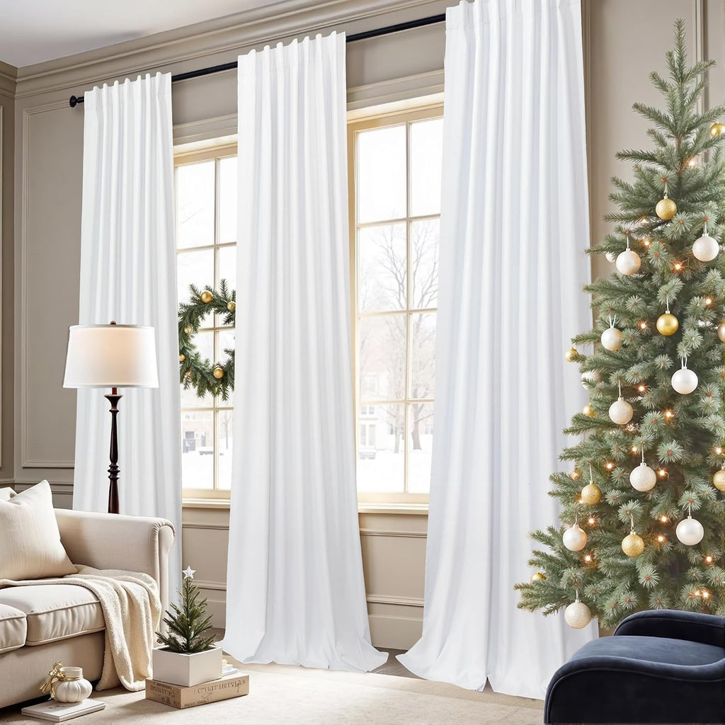 Pitalk White Linen Complete Blackout Curtains 48 Inch Length for Kids Room 2 Panels Light Blocking Thermal Insulated Cold Reducing Noise Re…