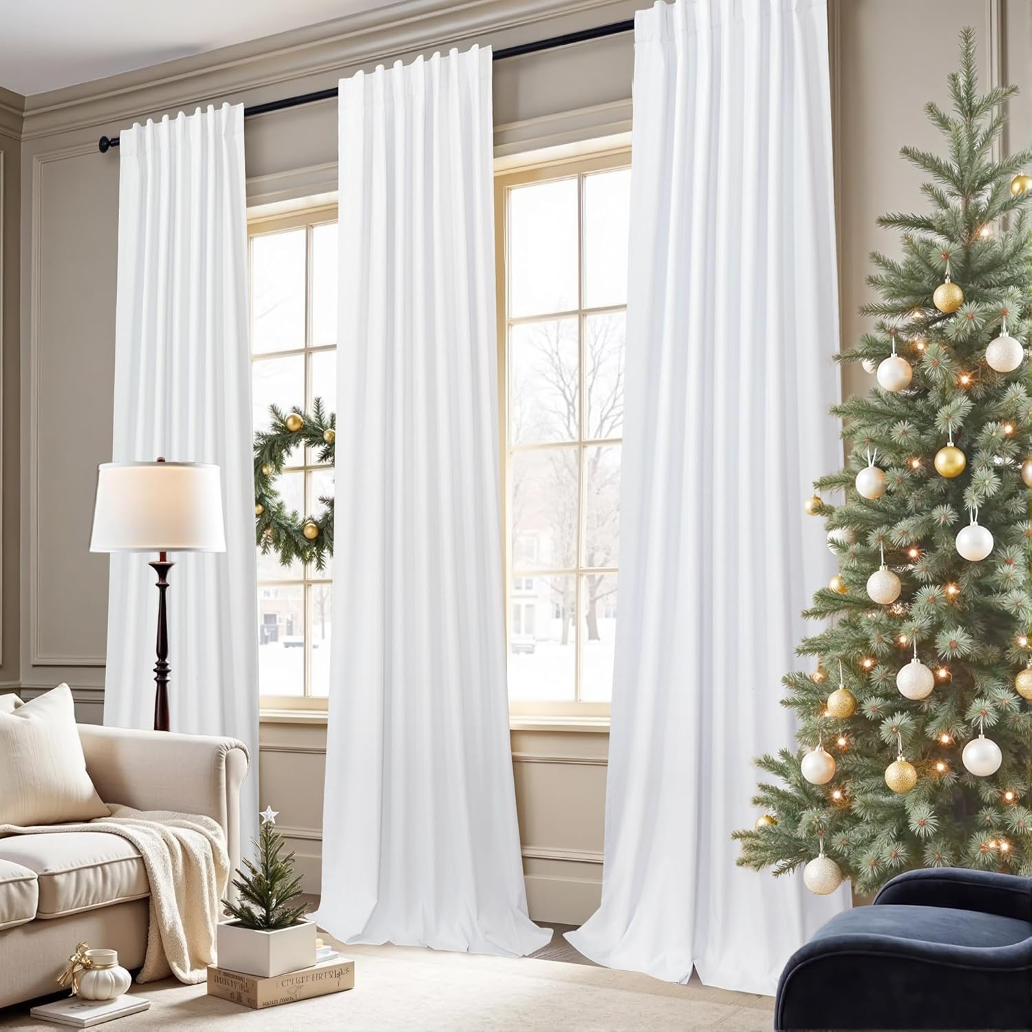 Pitalk Sliding Glass Door Curtains 98 Inches Long 100% Blackout White Curtains for Bedroom Nursery Living Room Darkening Insulated Thermal…