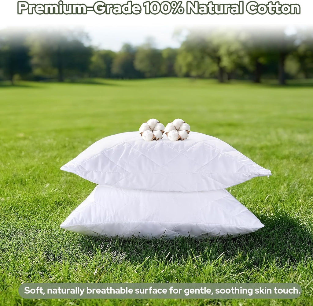 CoolShields Premium 100% Cotton Waterproof Pillow Protectors with Zipper, Breathable & Noiseless, Hypoallergenic Soft Skin-Friendly…