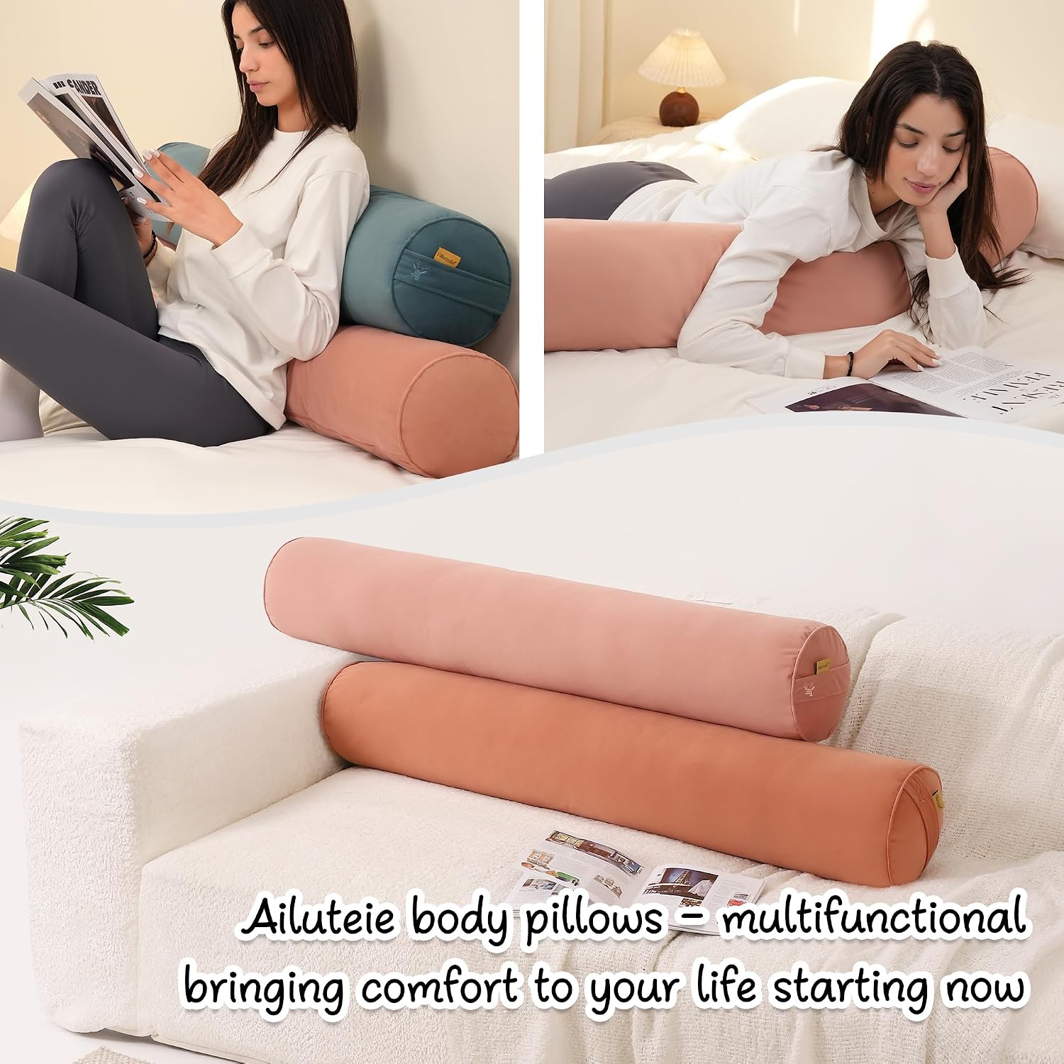 Body Pillow for Adults, Long Round Pillow, Big Cylindrical Pillow, Large Full Bolster Pillows for Side Sleepers (Blush Pink, 59"*7.87")