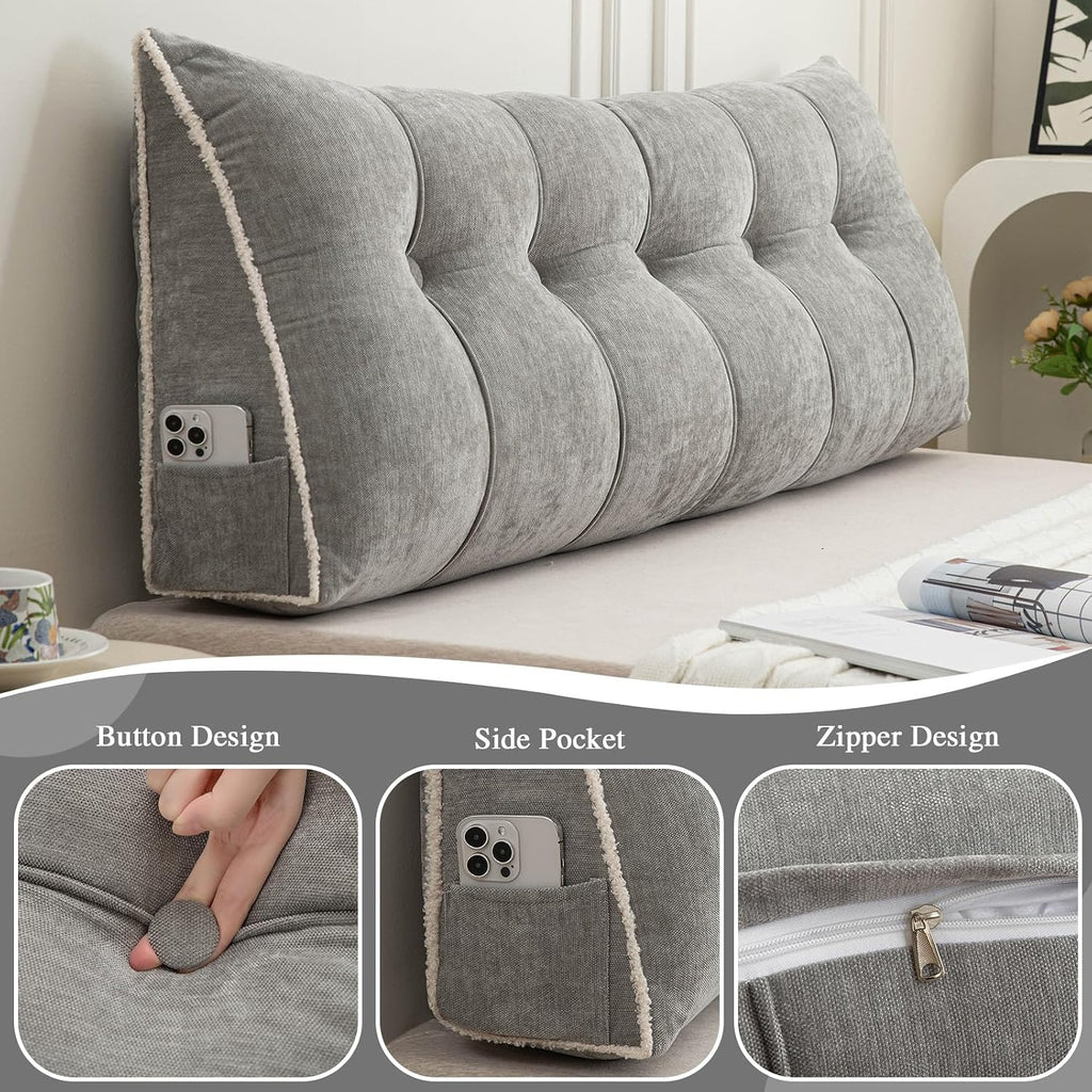 Foreate Headboard Pillow Queen, Chenille Triangular Wedge Pillow Headboard Queen Size, Reading Setting Backrest Daybed Pillows for Sofa…