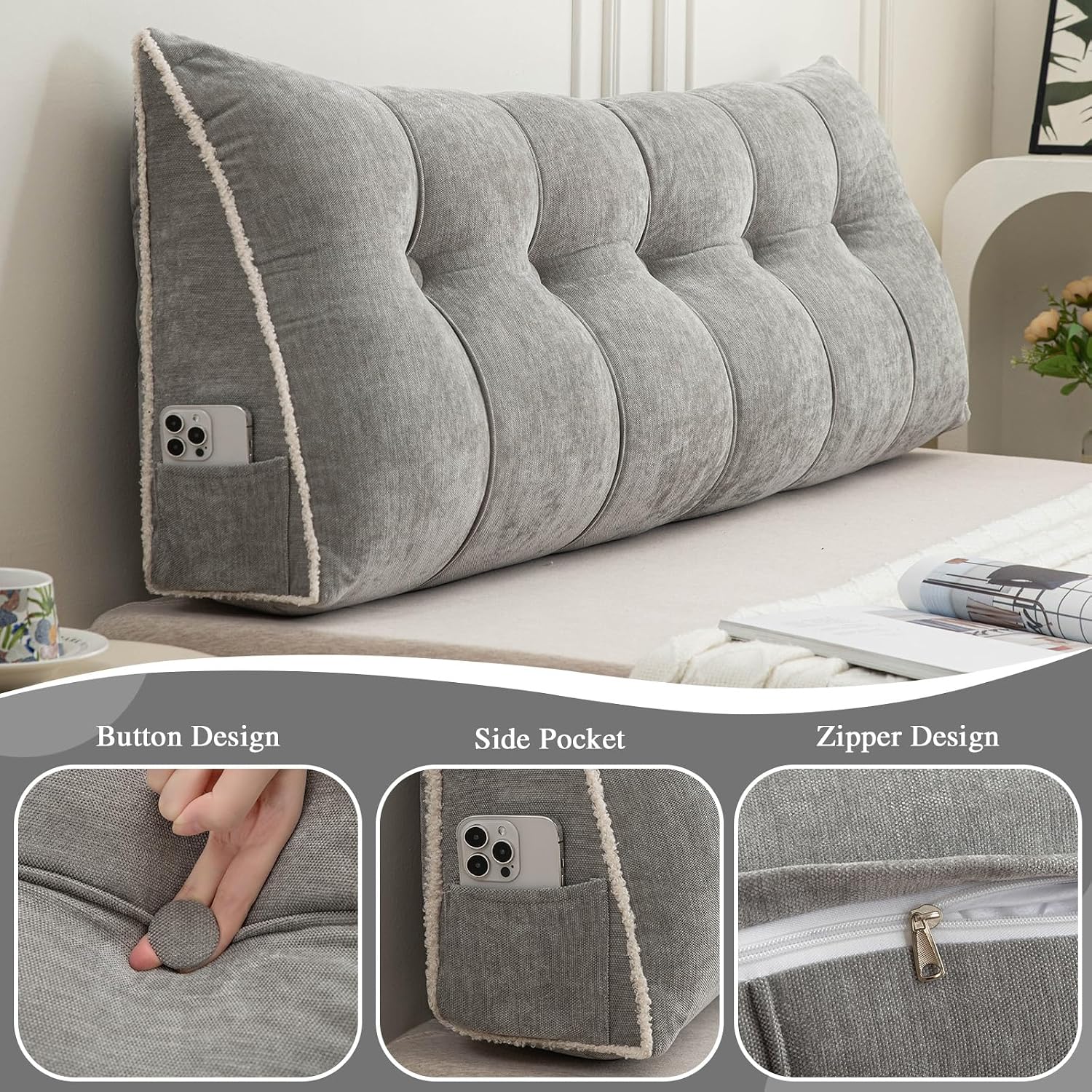 Foreate Headboard Pillow Twin, Chenille Triangular Wedge Pillow Headboard Twin Size, Reading Setting Backrest Daybed Pillows for Bed Sofa…