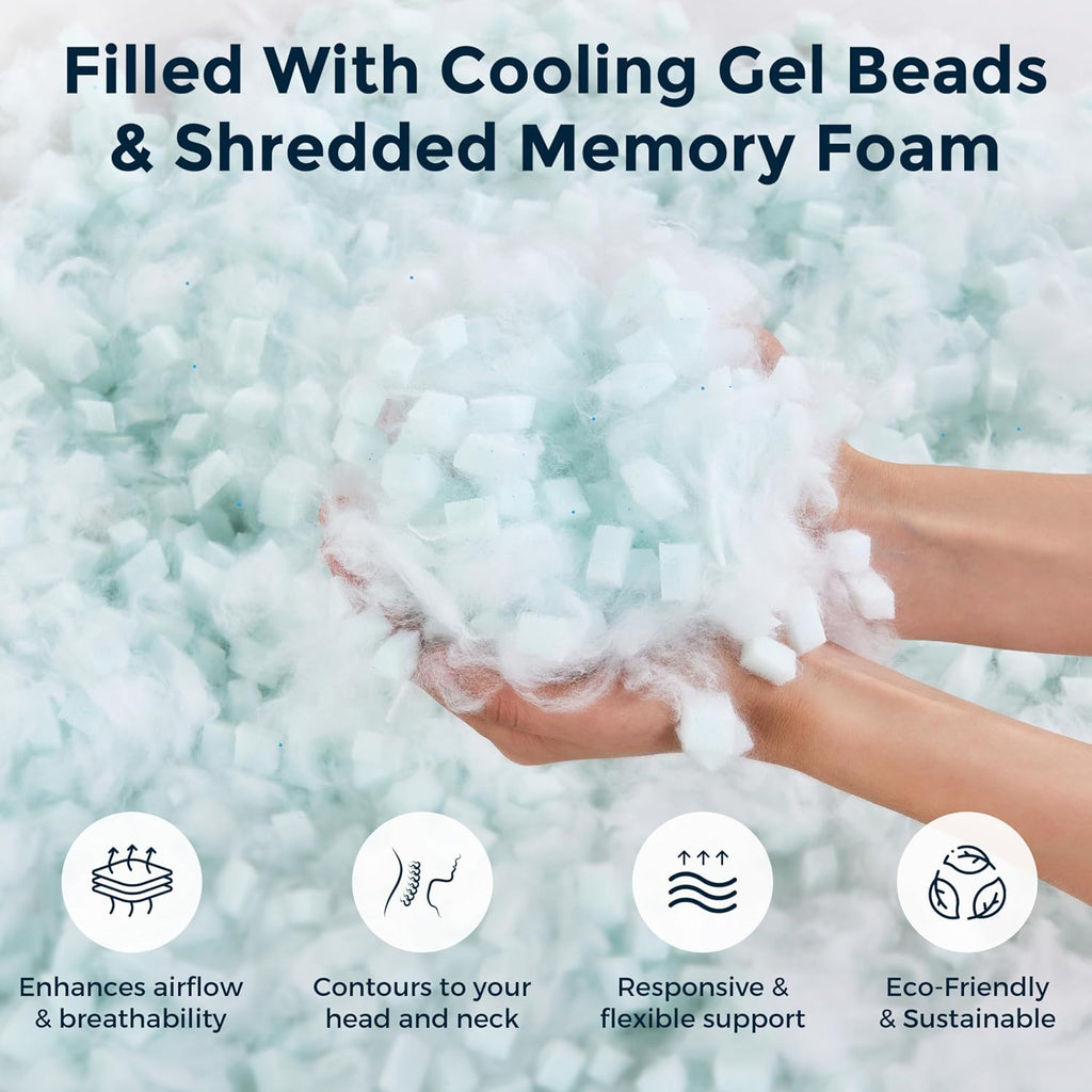 RainmrBedding Rainmr Shredded Memory Foam Cooling Pillow for Sleeping, 20" x 36" King Size Pillow with Dual-Side Pillowcase - Cool & Bamboo…