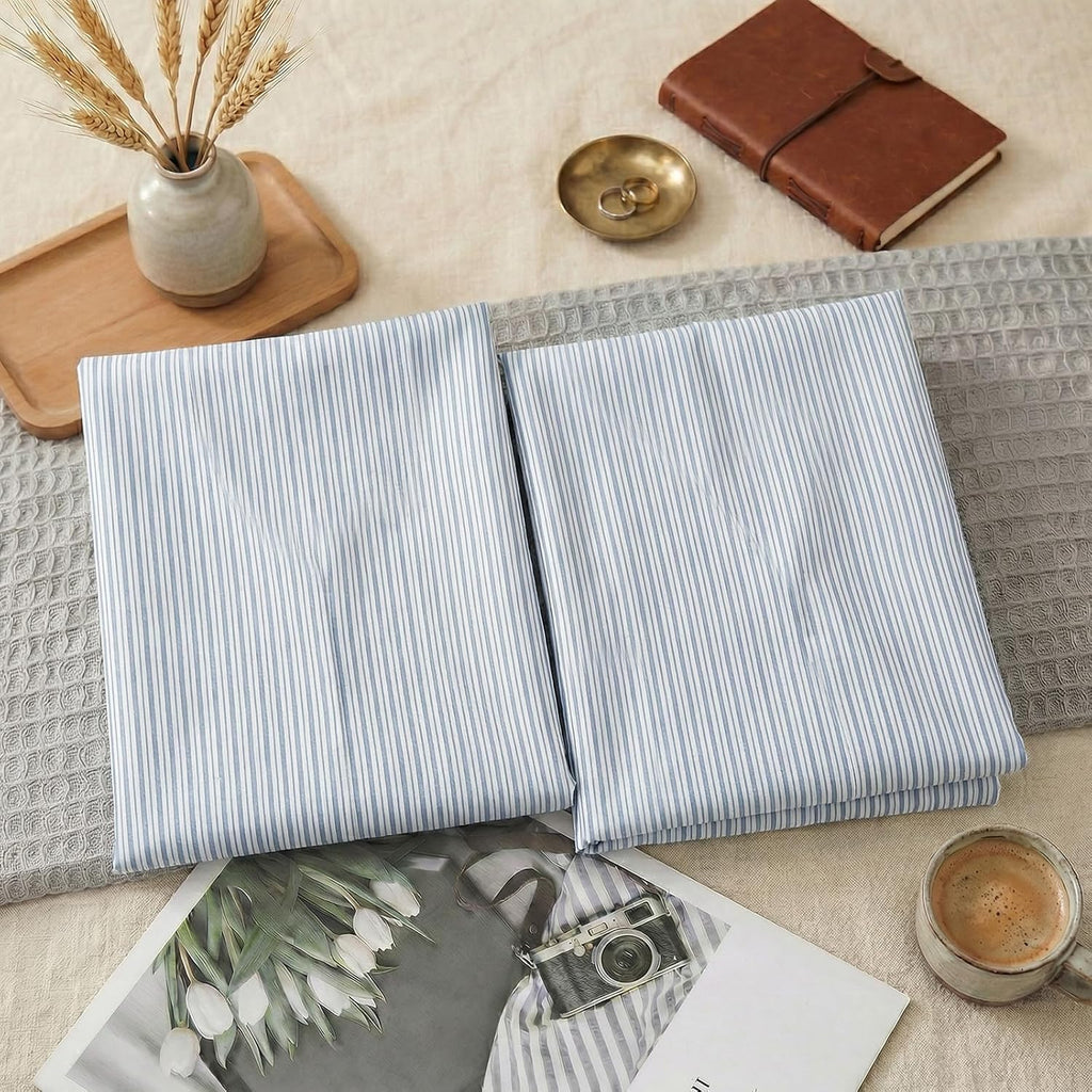 Merryword Blue Striped Pillowcases, 100% Cotton Pillow Cases, Queen Size Pillowcases, Luxury Linen Like Pillowcase, Soft Breathable Pinstri…