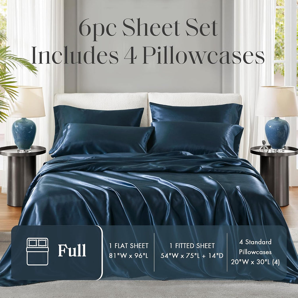 Madisonpark Madison Park Satin Sheets Full Size, Luxurious Silky Bed Sheets, Elastic 14" Pocket fits up to 16" Mattress, Wrinkle-Free, Soft…