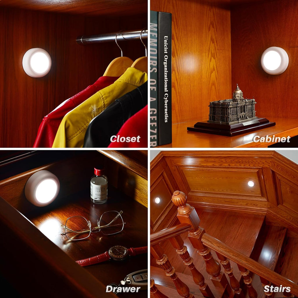STAR-SPANGLED 3 Pack 3.1” Motion Sensor Lights Indoor AA Battery Operated, Stick on LED Puck Light for Closet, Stairs, Under Cabinet…