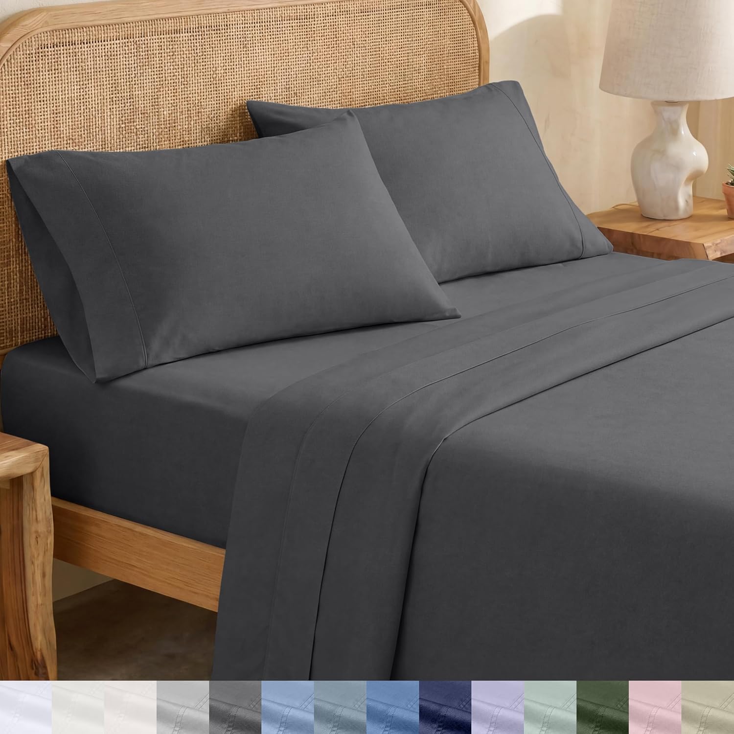 CaliforniaDesignDen California Design Den Queen Size Sheets - Soft 100% 100% Organic Cotton Sheets with Deep Pockets, Crisp Percale, Breath…
