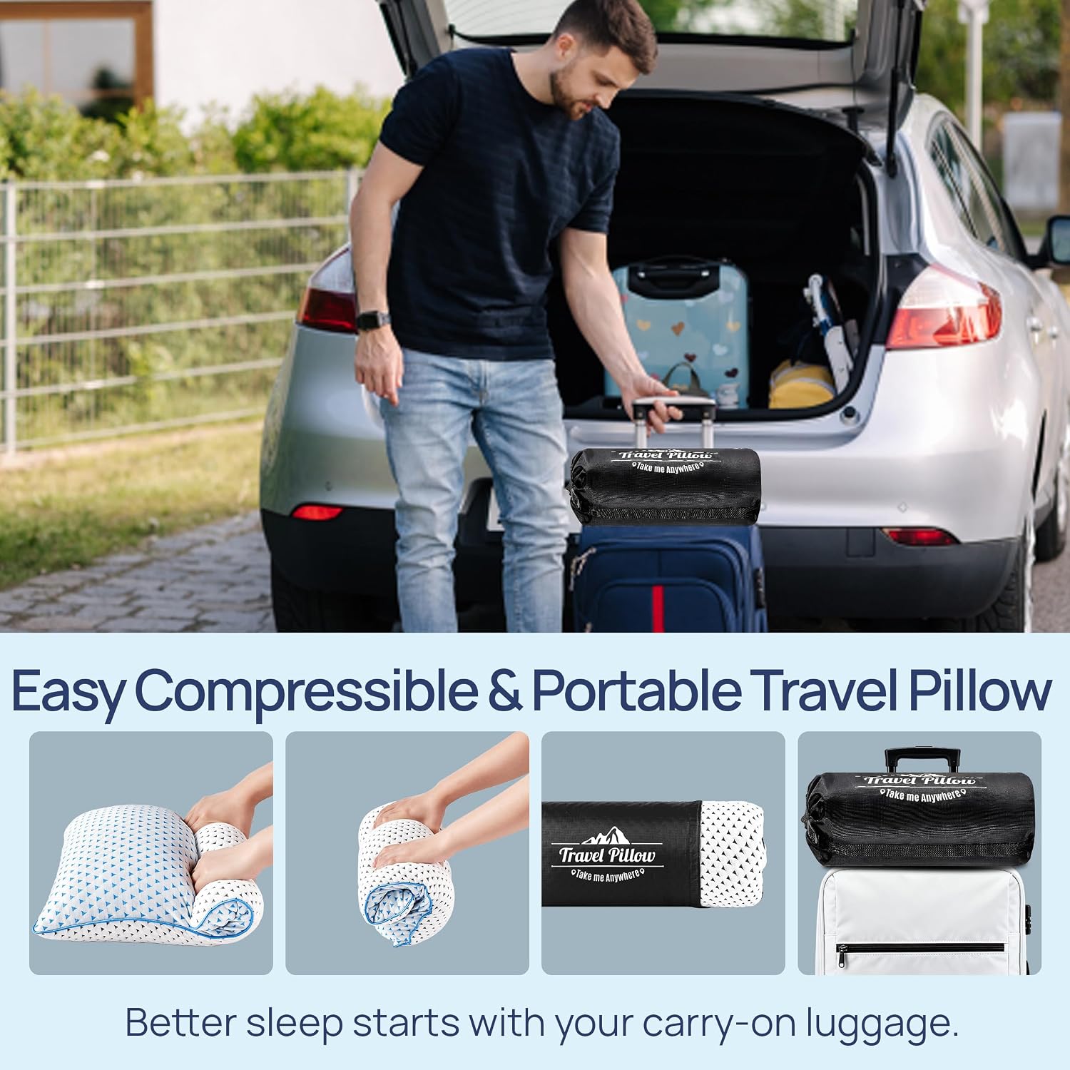 Fulocean Cooling Shredded Memory Foam Travel & Camping Pillow Large, Adjustable College Dorm Pillow for Home-Like Comfort, Compressible Port…