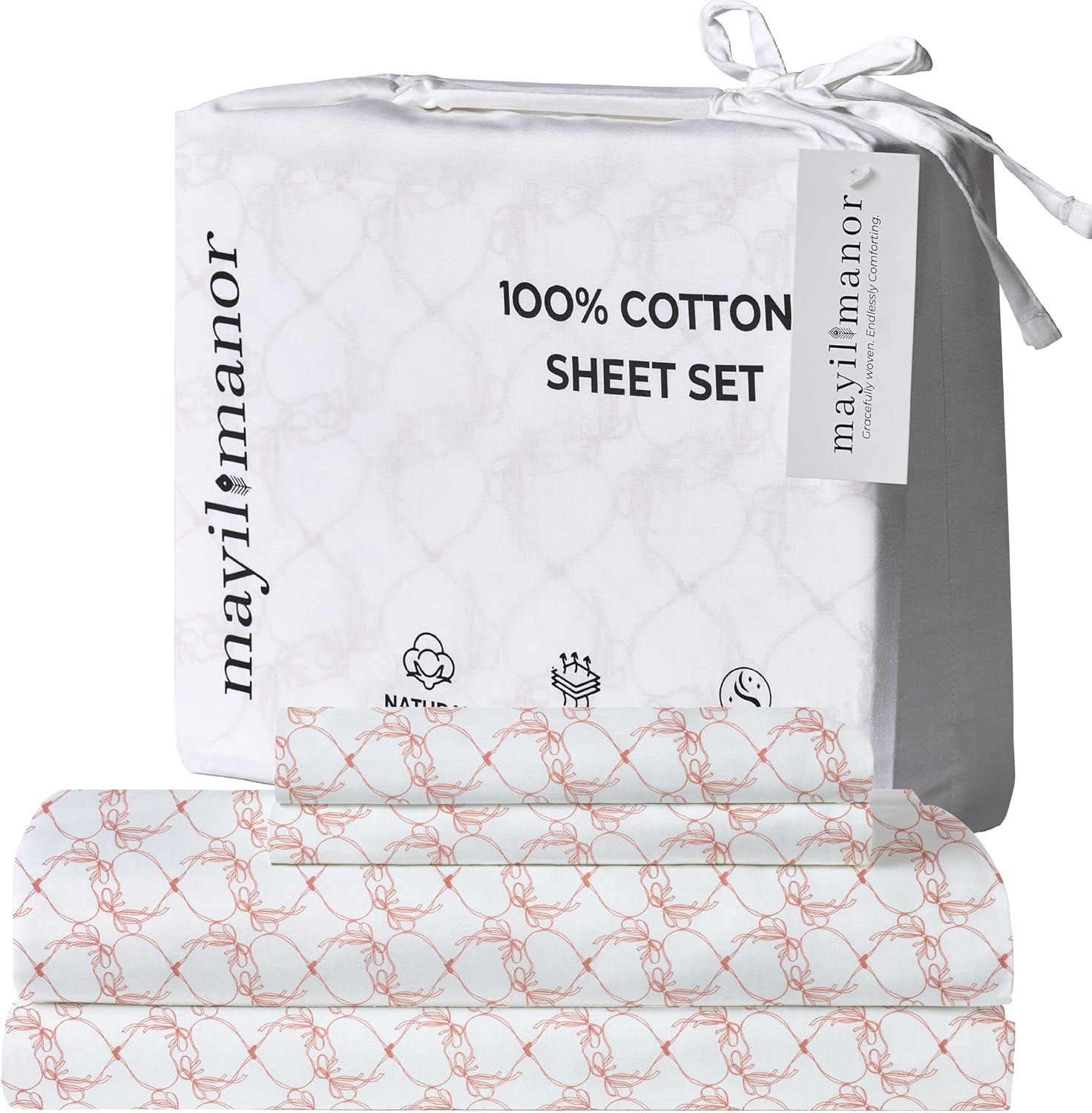 King Size Fitted Sheet with 18" Deep Pockets, Flat Sheet - Percale Weave Natural - Breathable 100% Cotton Bedding, 1 Fitted Sheet + 1…